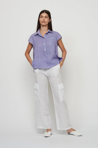 Pistache Cap Sleeve Linen Blouse - Lilac Clothing - Tops - Shirts - Blouses - Blouses Opening Price by Pistache | Grace the Boutique