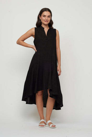 Pistache Ruffle High-Low Linen Dress - Black Clothing - Dresses + Jumpsuits - Dresses - Long Dresses by Pistache | Grace the Boutique