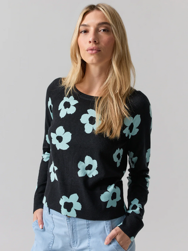 Sanctuary All Day Long Sweater - Aqua Flower Pop Clothing - Tops - Sweaters - Pullovers - Fine Gauge Pullovers by Sanctuary | Grace the Boutique