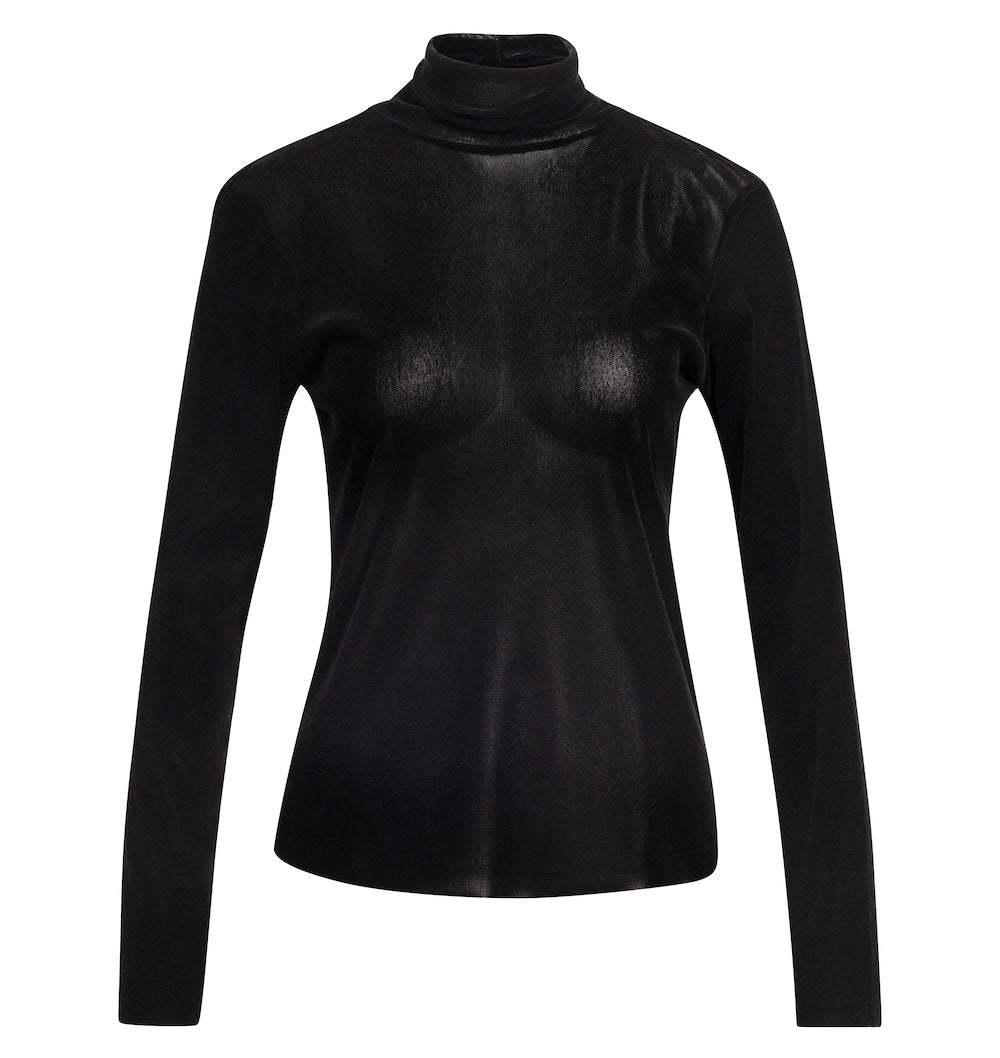 Yaya Velvet Mesh Top - Black