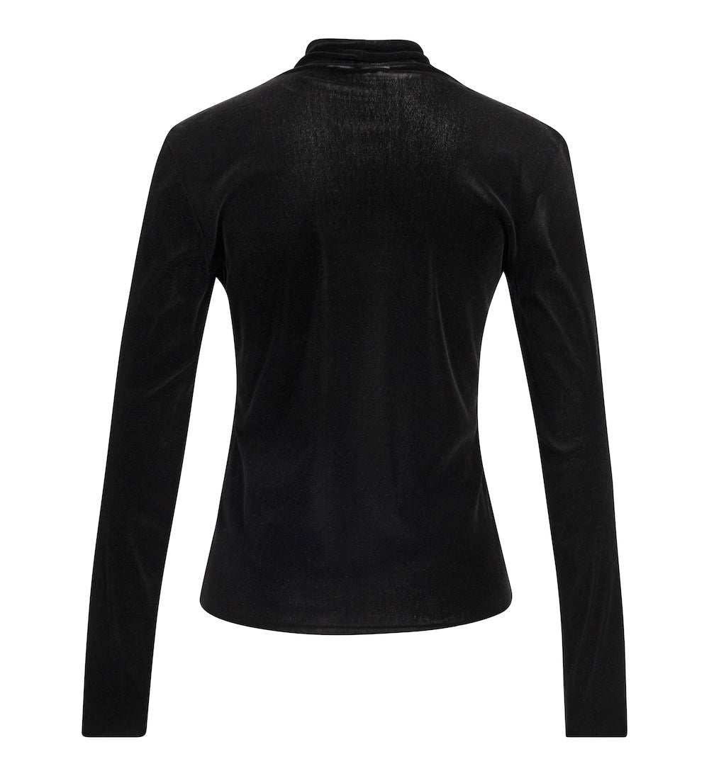 Yaya Velvet Mesh Top - Black