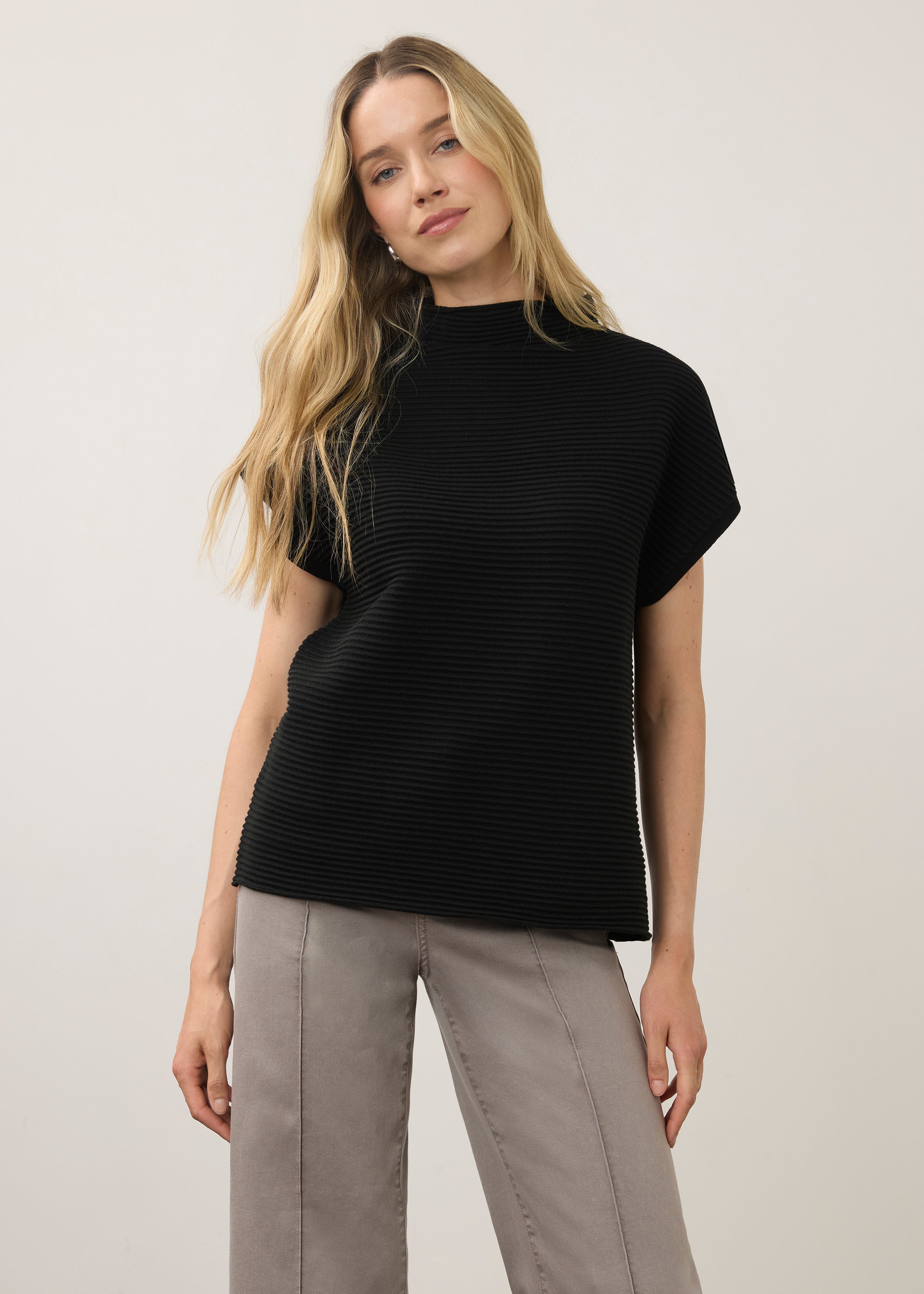 FDJ Ottoman Cap Sleeve Sweater - Black
