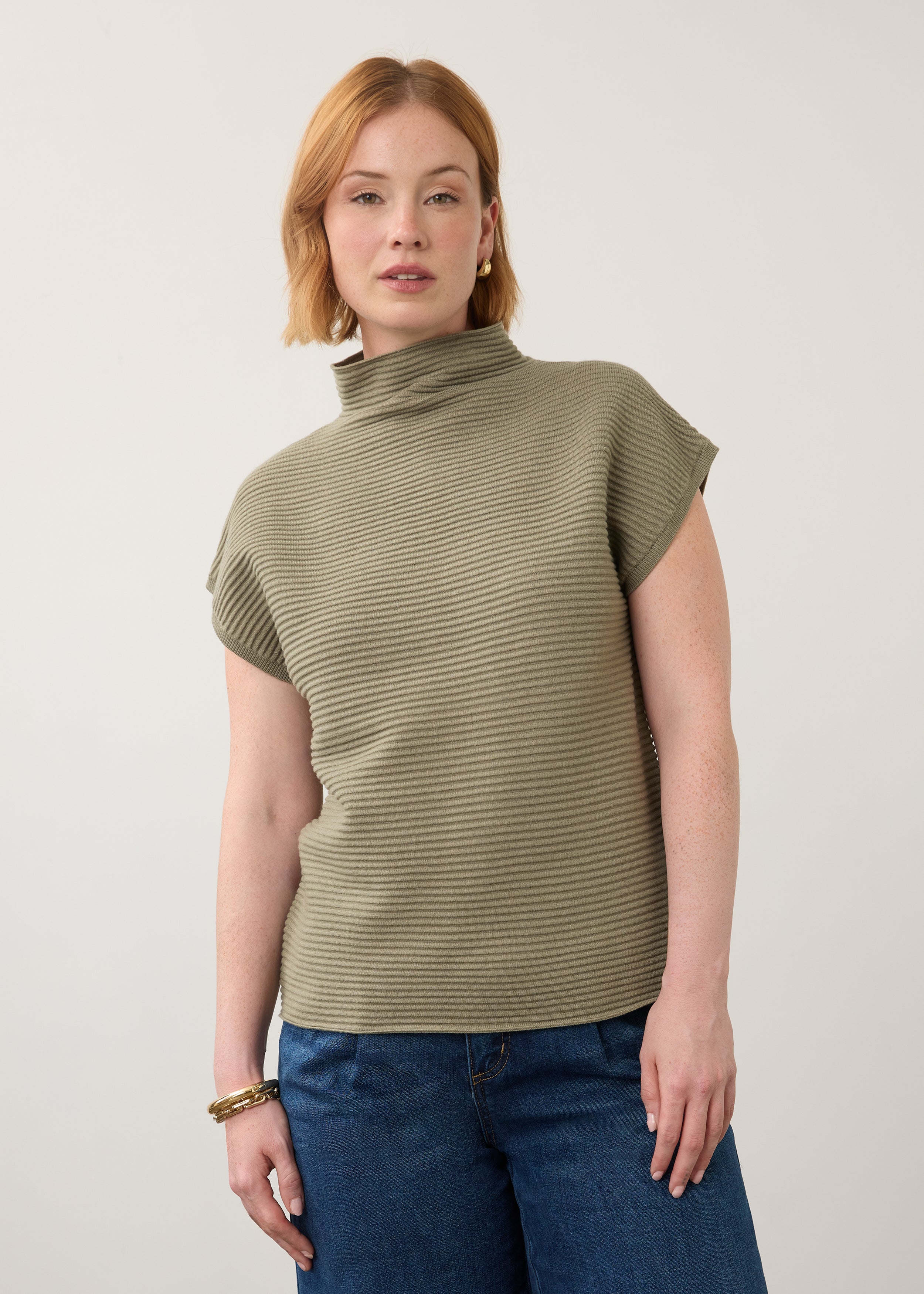 FDJ Ottoman Cap Sleeve Sweater - Olive