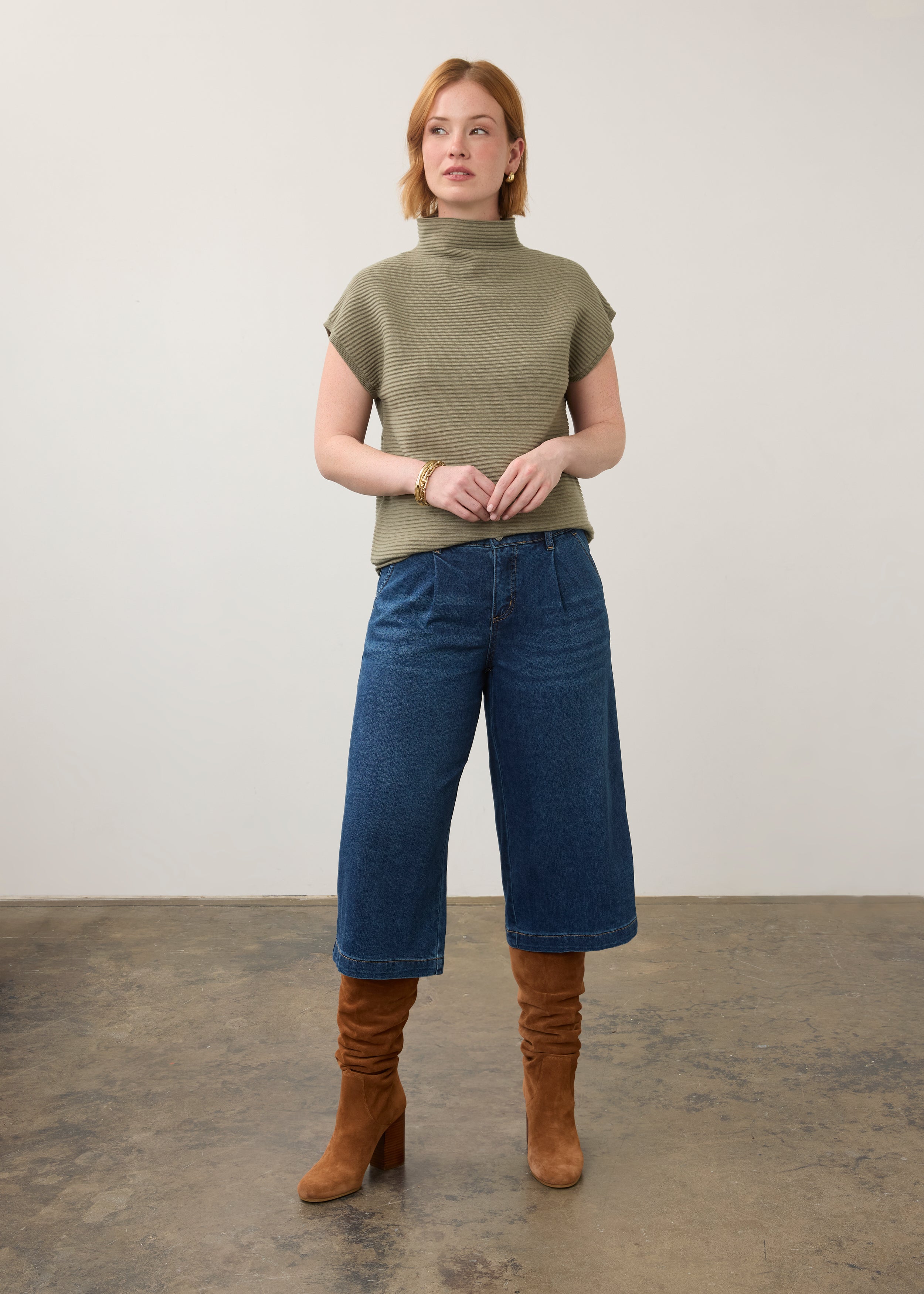 FDJ Ottoman Cap Sleeve Sweater - Olive