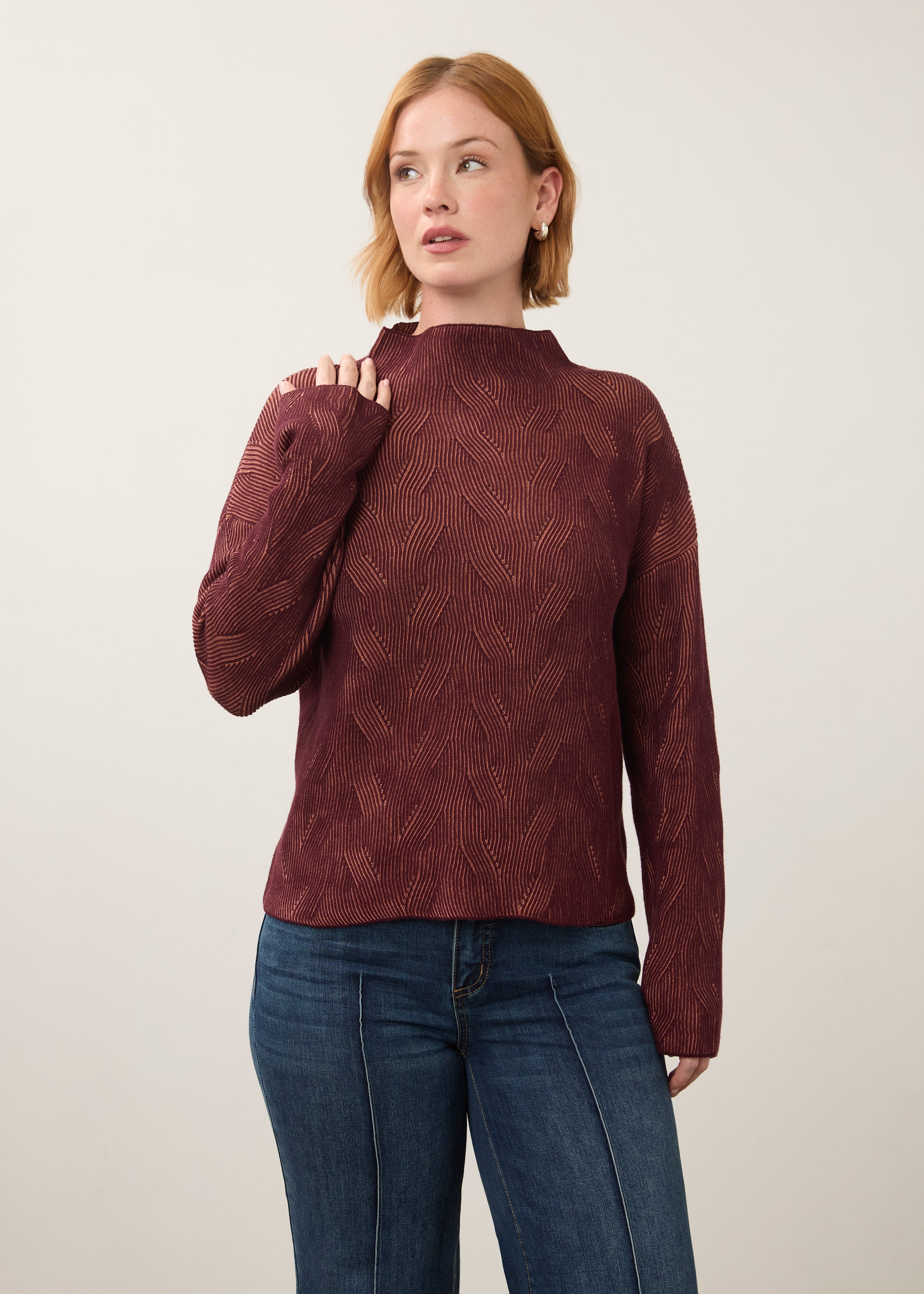 FDJ Long Sleeve Funnel Neck - Fig/Blush
