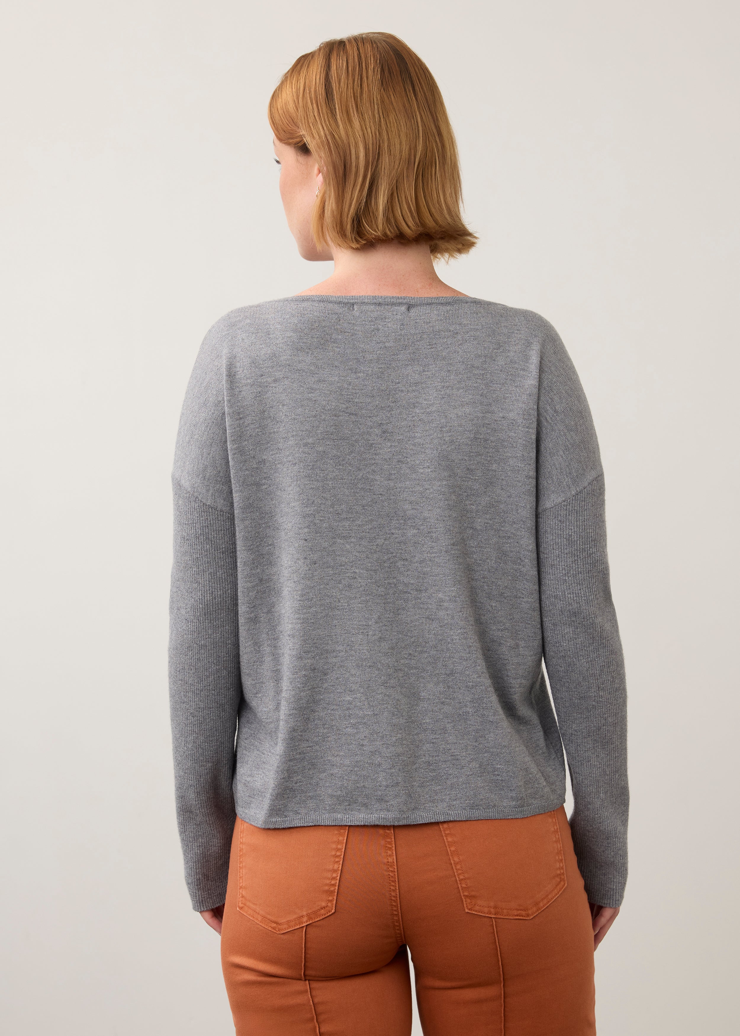 FDJ Notch Neck Rib Sleeve Sweater - Storm