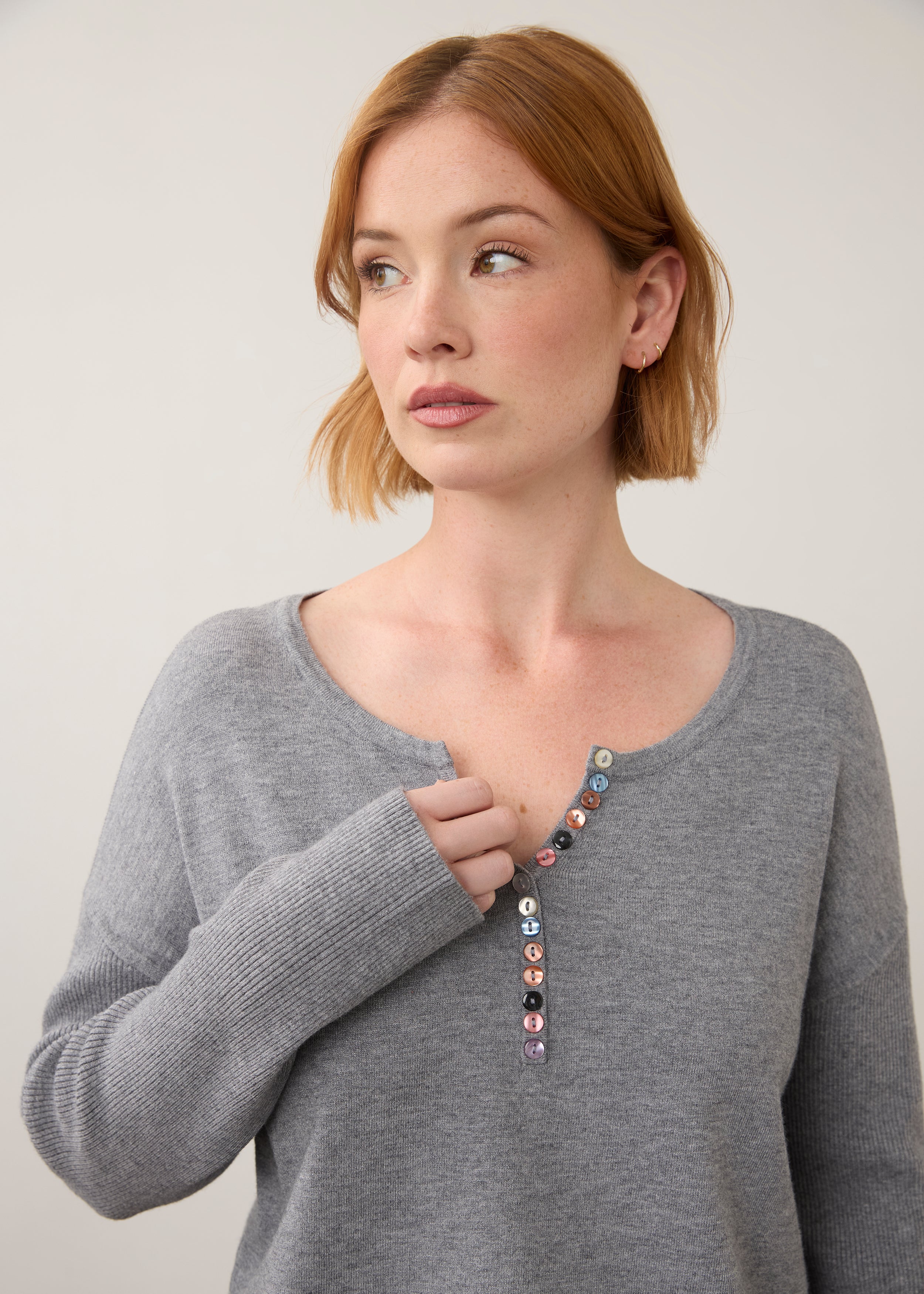 FDJ Notch Neck Rib Sleeve Sweater - Storm