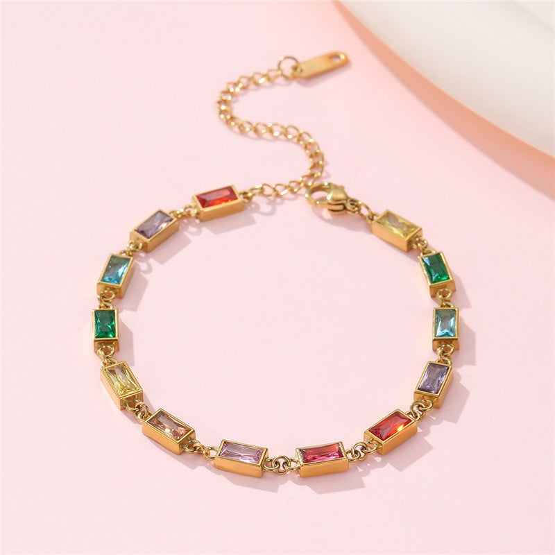 18K Stainless Steel Rainbow Crystal Bracelet