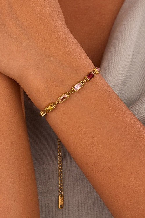 18K Stainless Steel Rainbow Crystal Bracelet