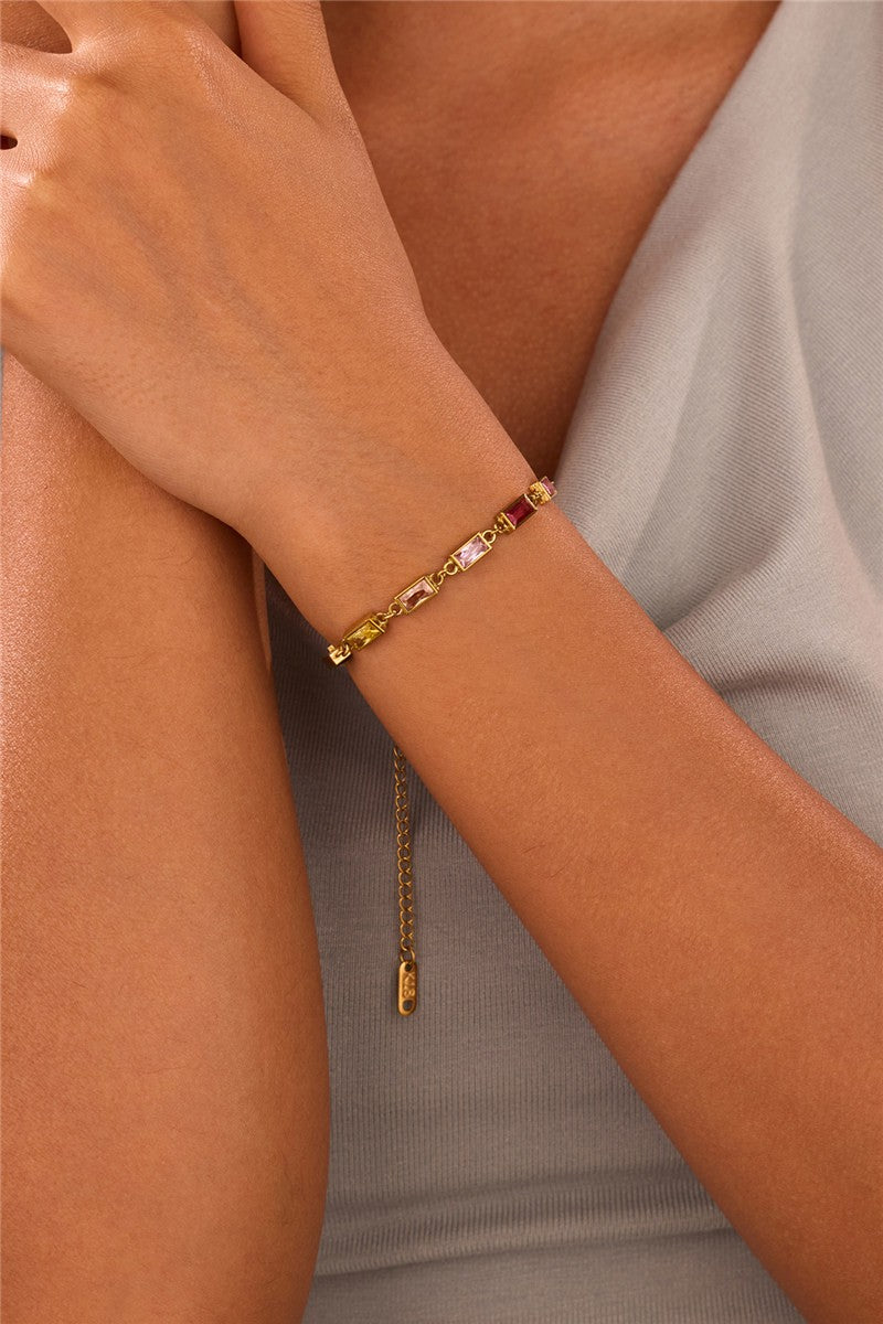 18K Stainless Steel Rainbow Crystal Bracelet