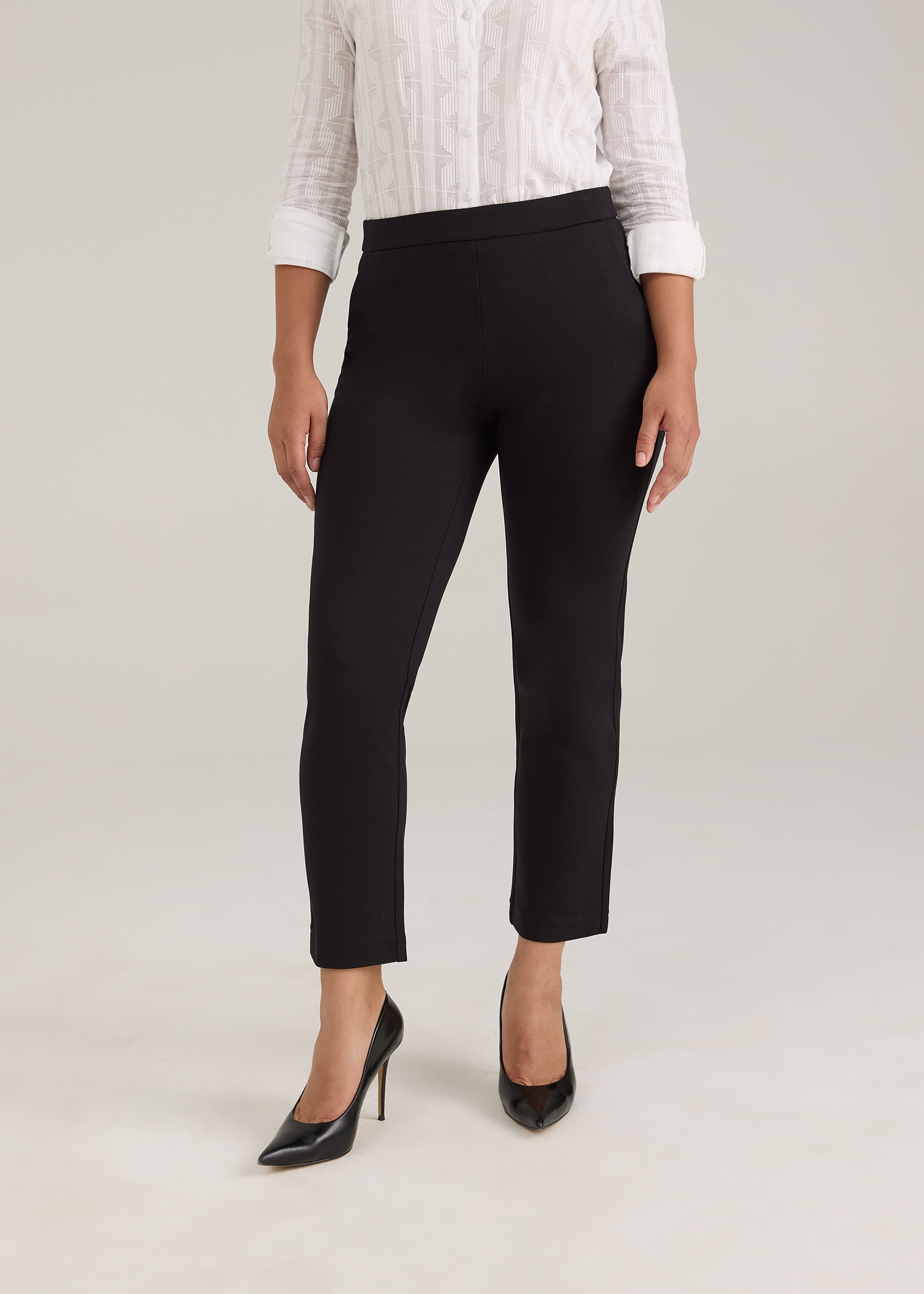 FDJ Pull On Straight Ankle Dress Pant - Black