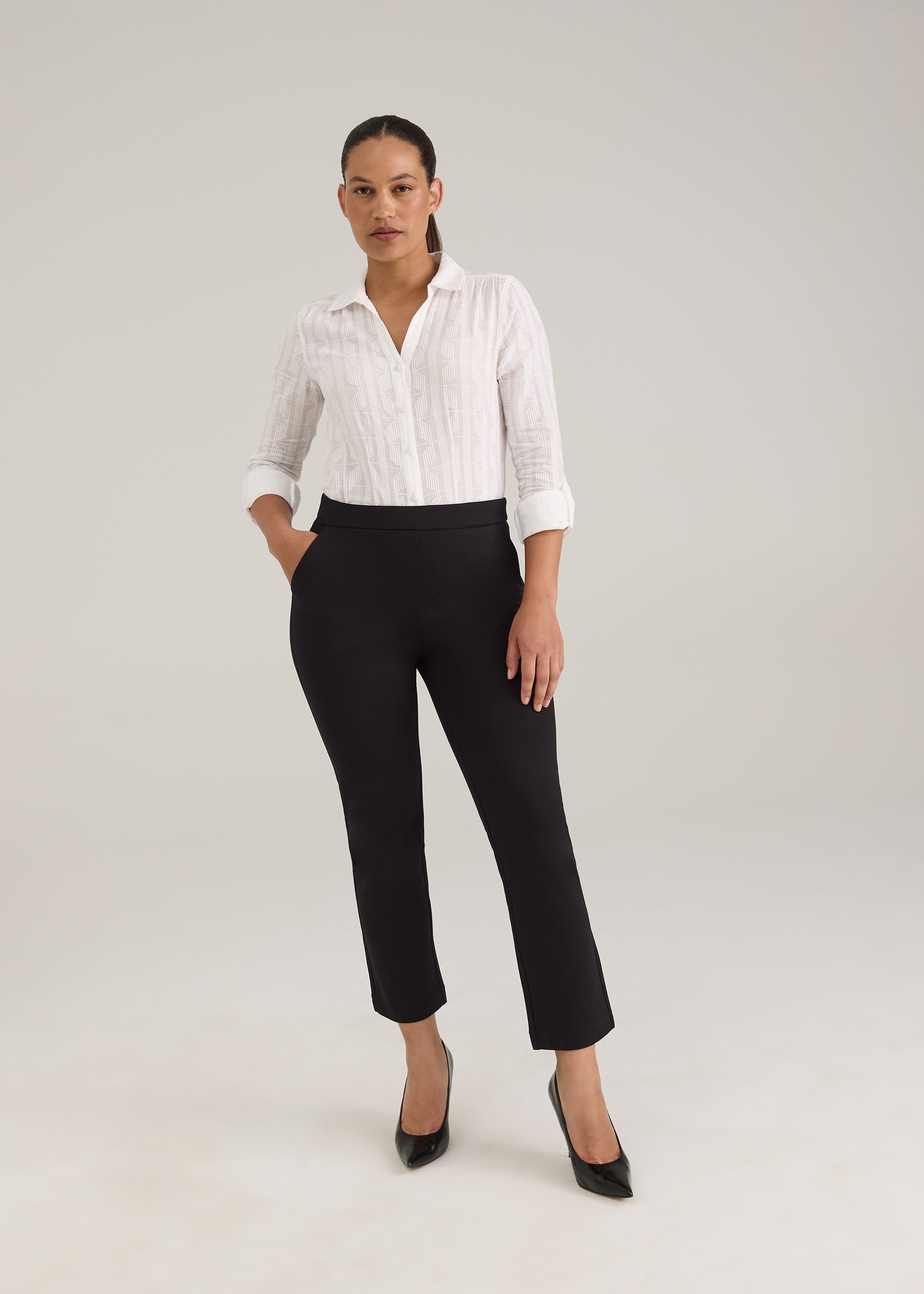 FDJ Pull On Straight Ankle Dress Pant - Black