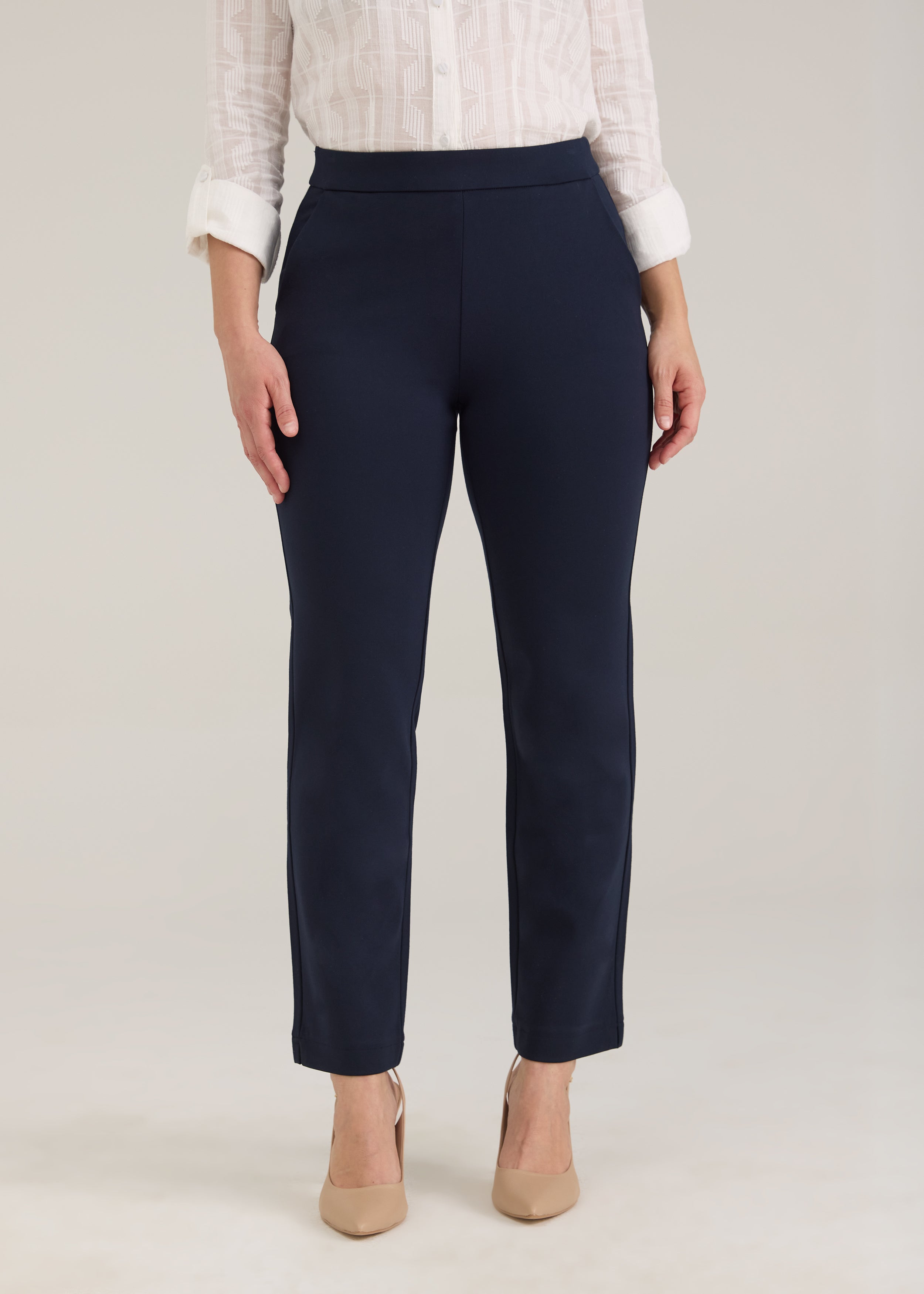 FDJ Pull On Straight Ankle Dress Pant - Navy
