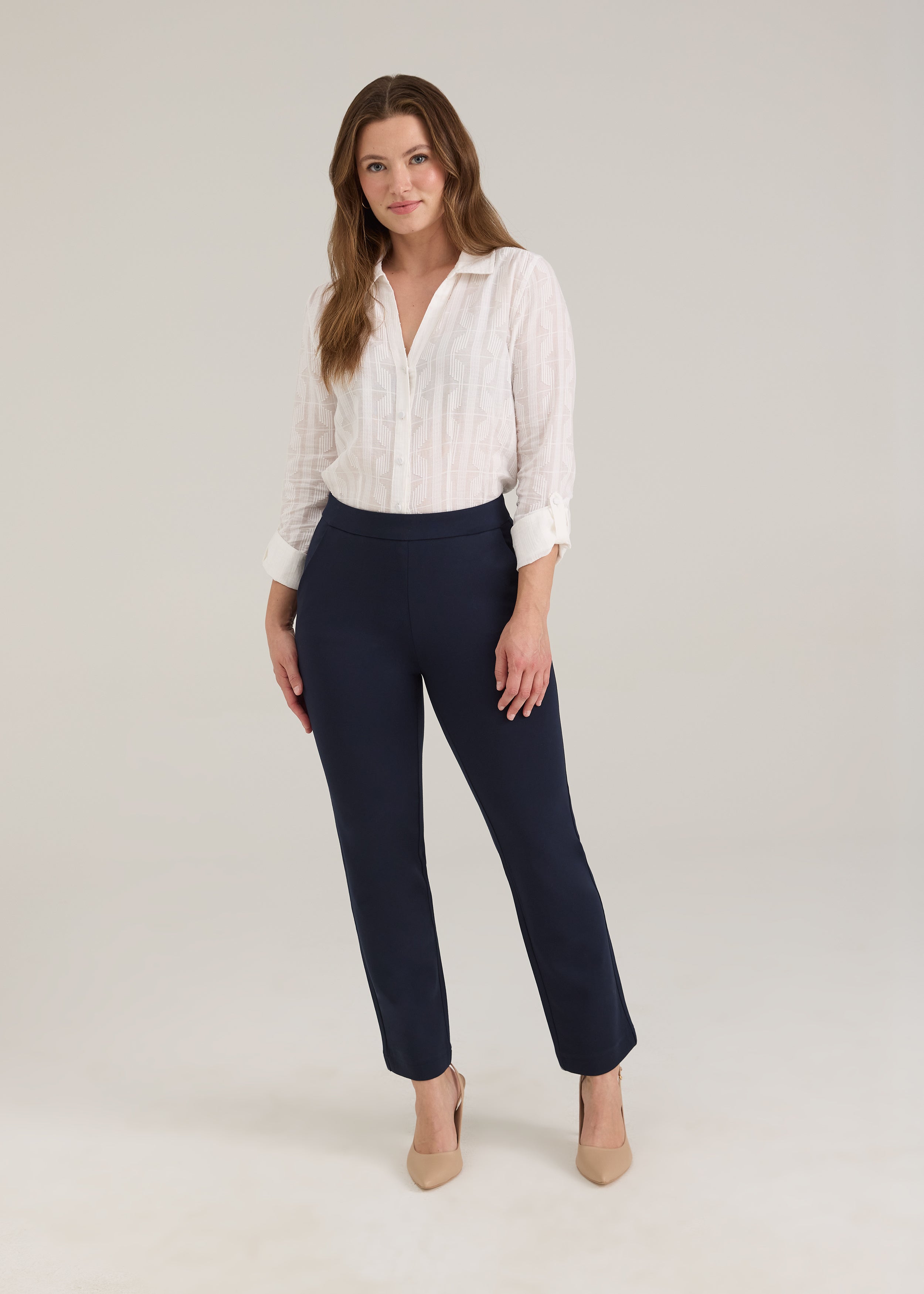 FDJ Pull On Straight Ankle Dress Pant - Navy