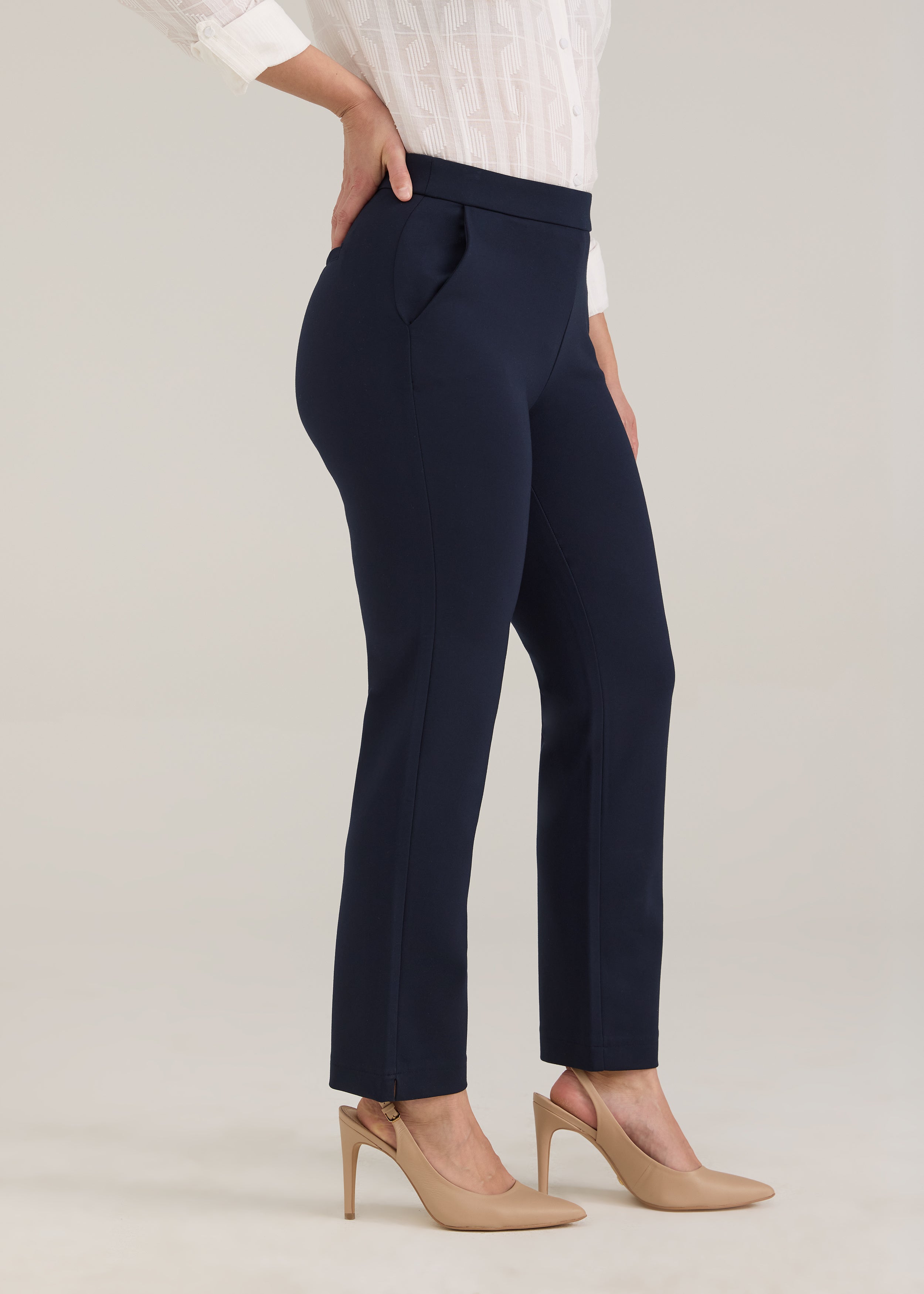 FDJ Pull On Straight Ankle Dress Pant - Navy