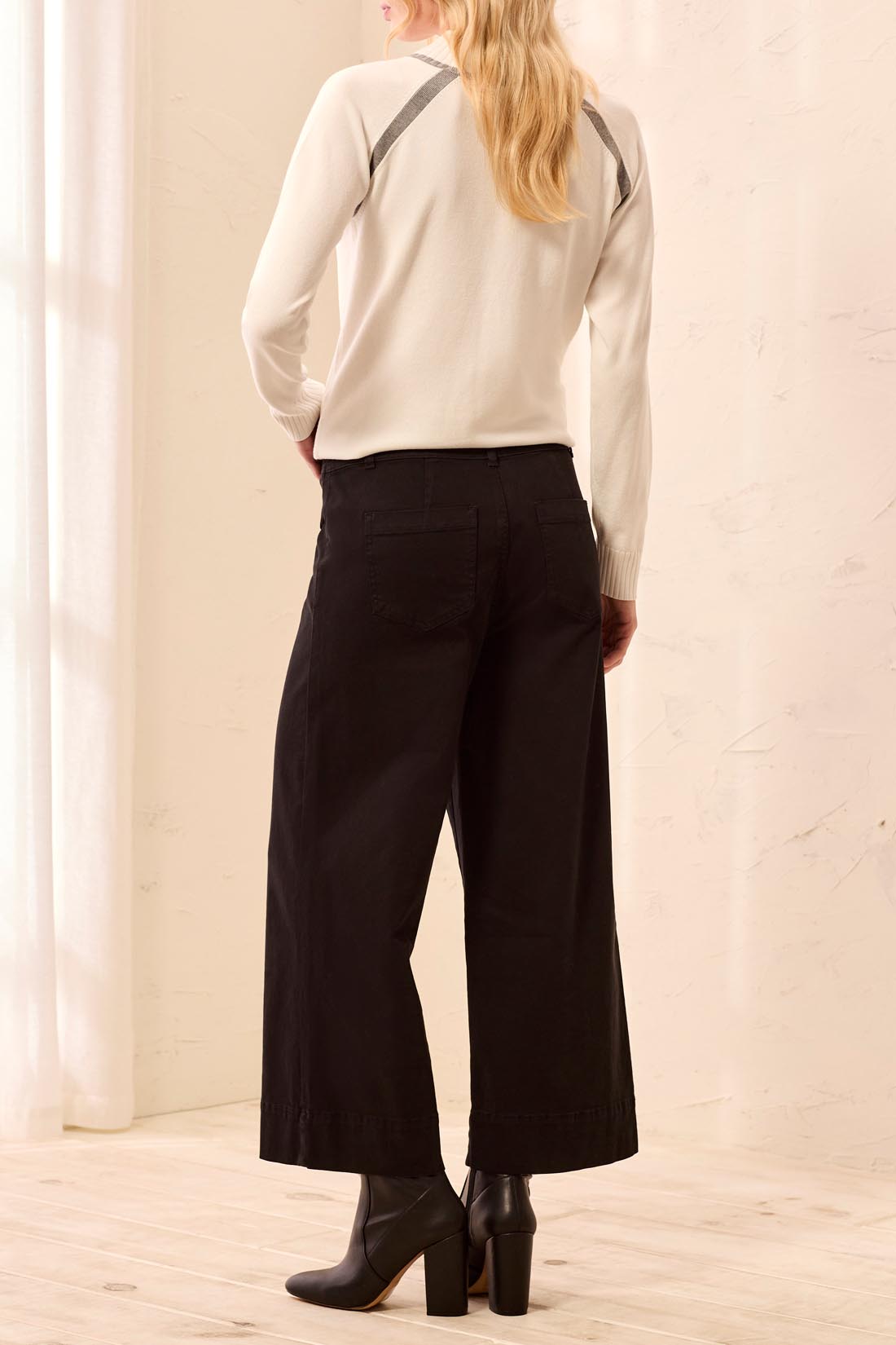 Tribal High Rise Cropped Palazzo Pant - Black