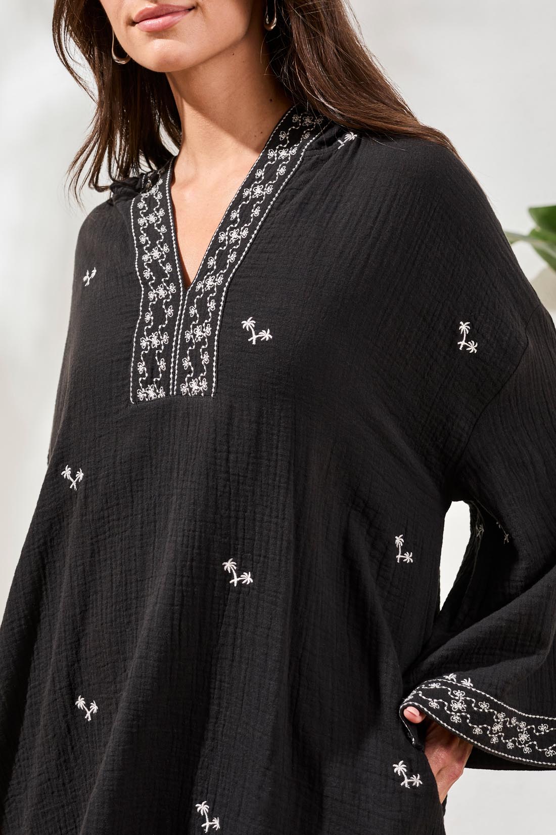 Tribal Embroidered Tunic Dress - Black