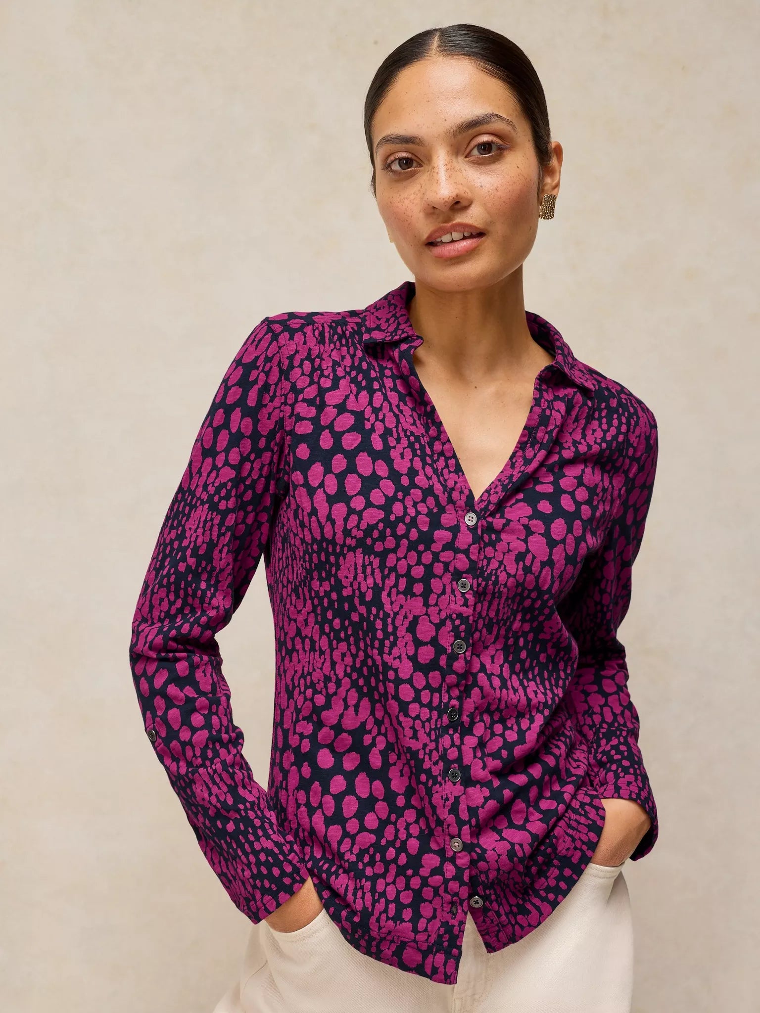 White Stuff Annie Jersey Shirt - Navy Print Winter 26