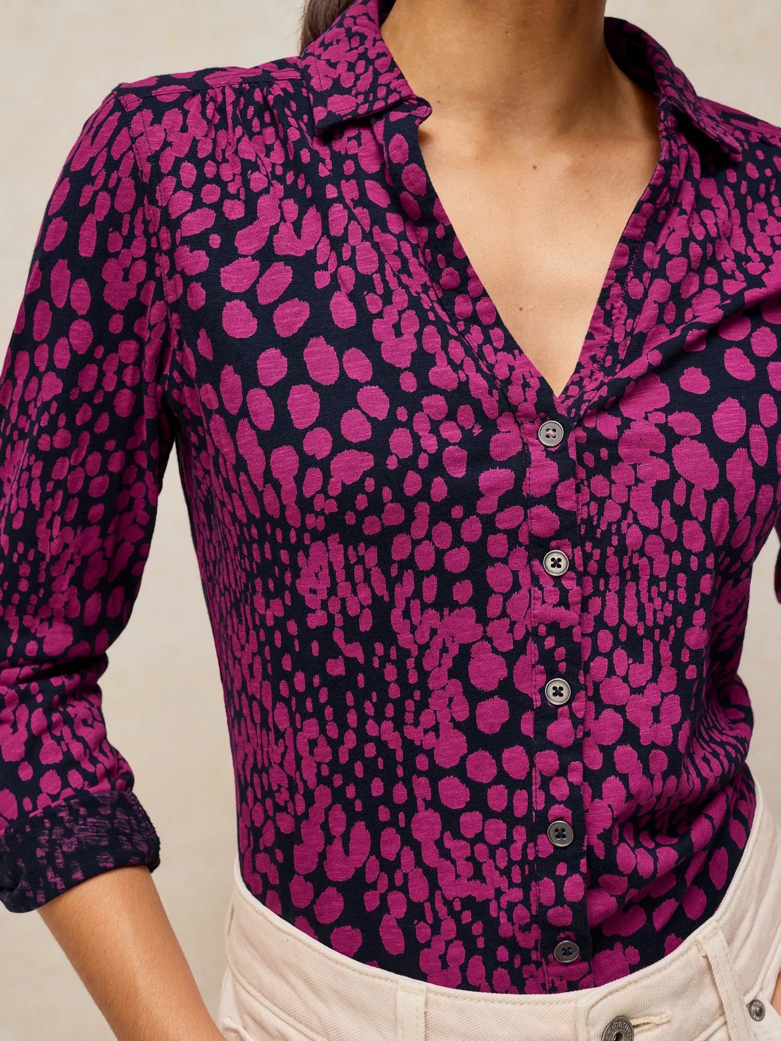 White Stuff Annie Jersey Shirt - Navy Print Winter 26