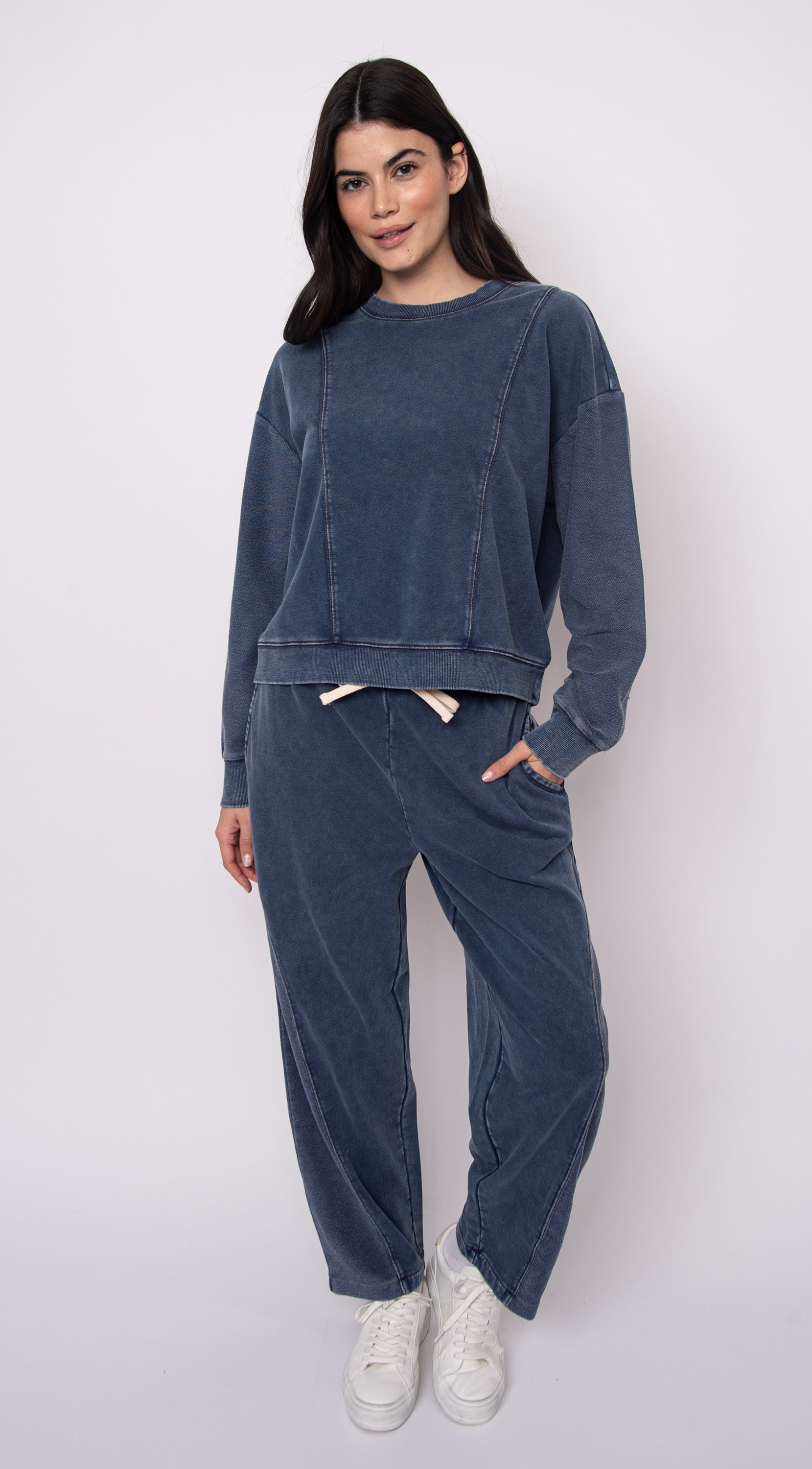 RD Kacey Denim Look French Terry Pullover - Denim Blue