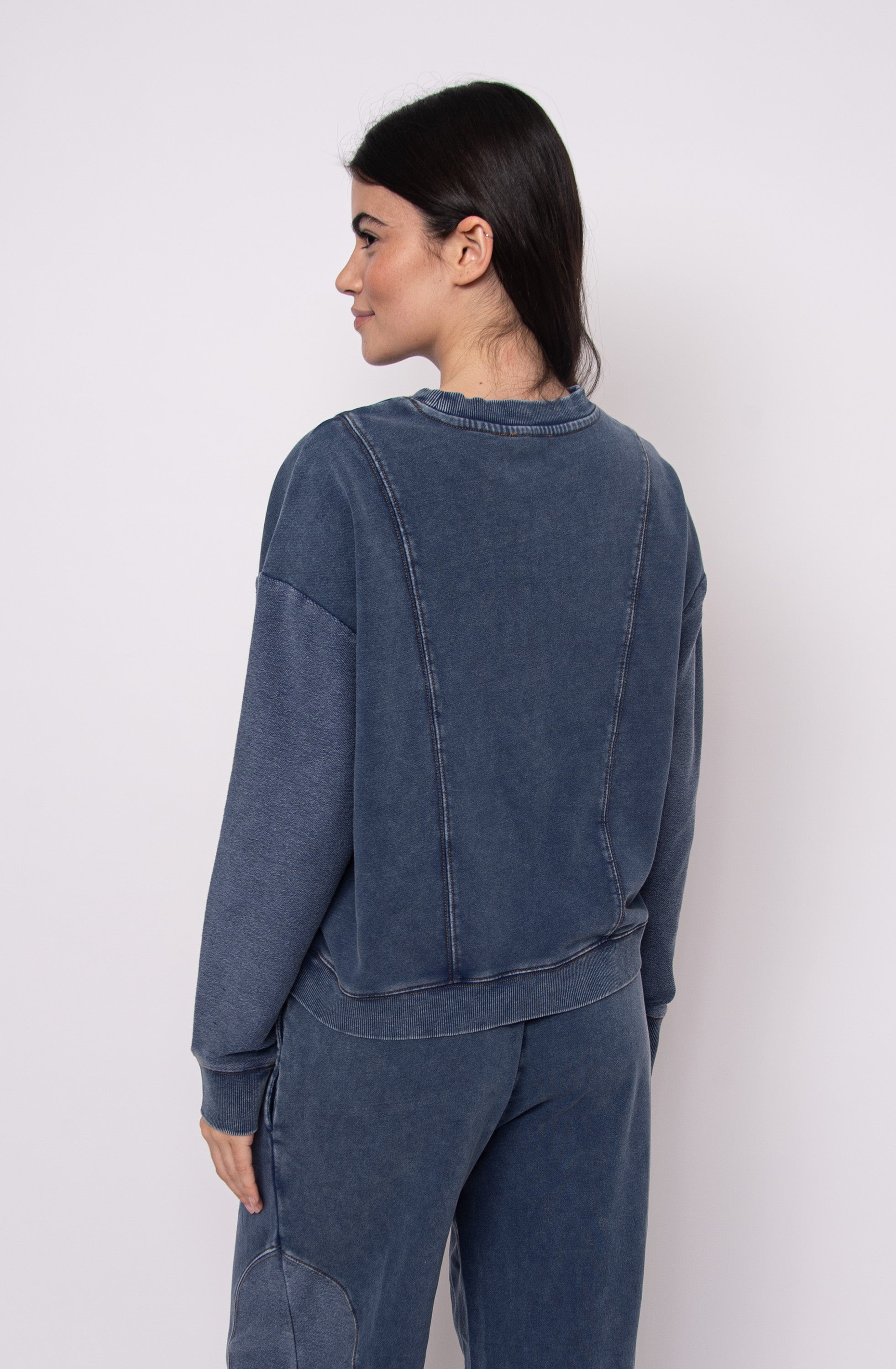 RD Kacey Denim Look French Terry Pullover - Denim Blue