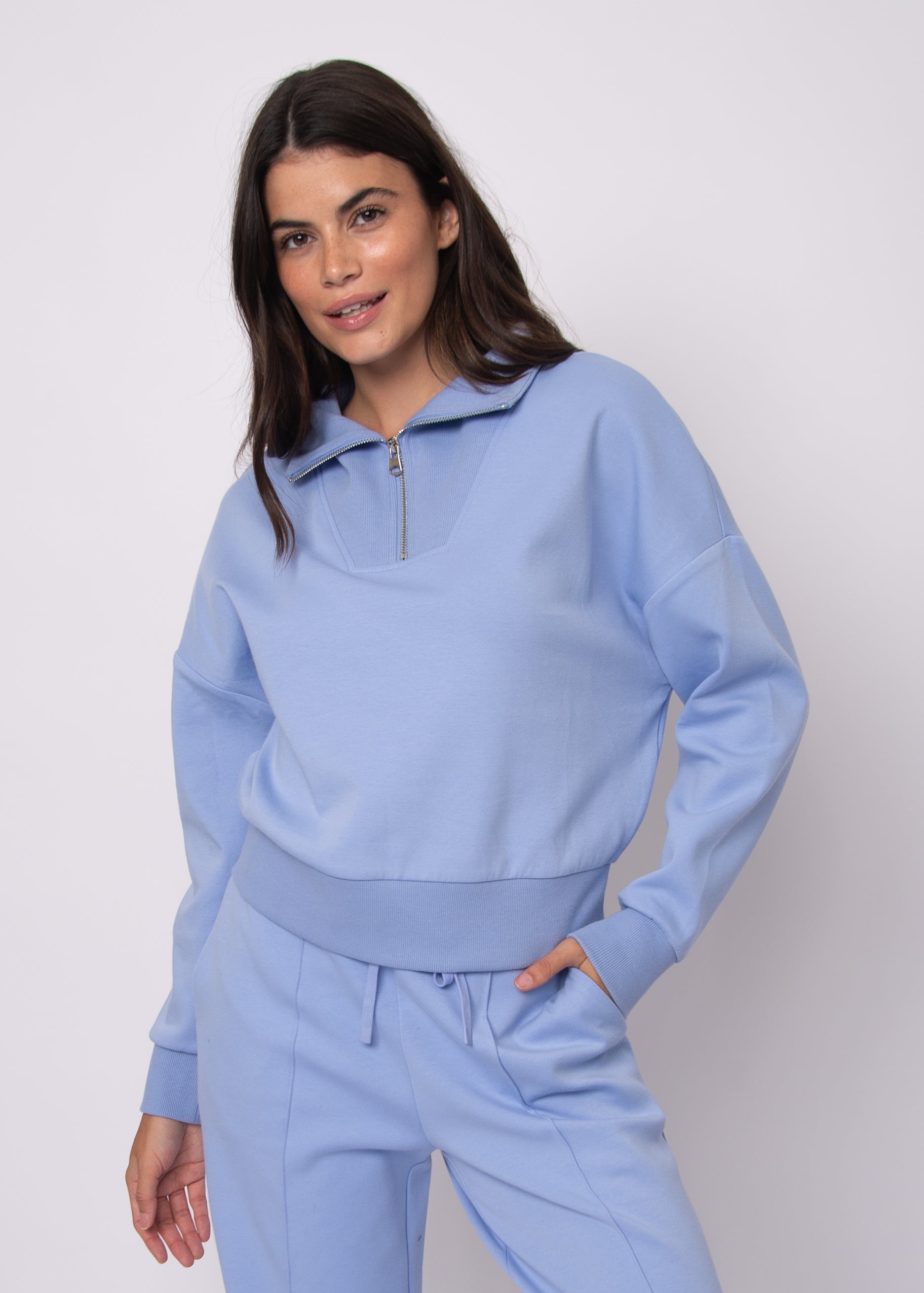 RD Seanni Cotton Soft Knit Half Zip - Perri Blue