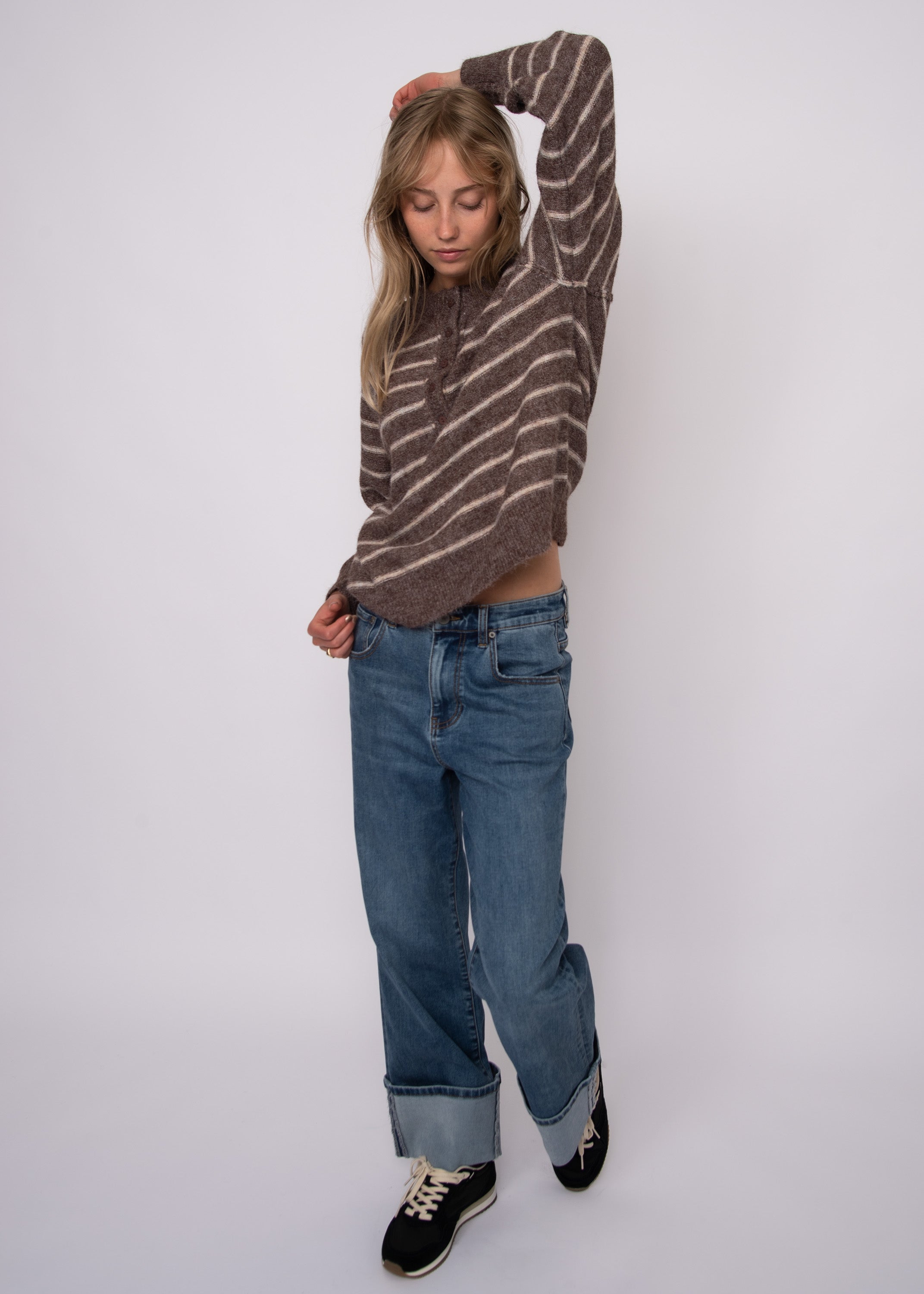 RD Suavia Striped Henley Sweater - Demitasse