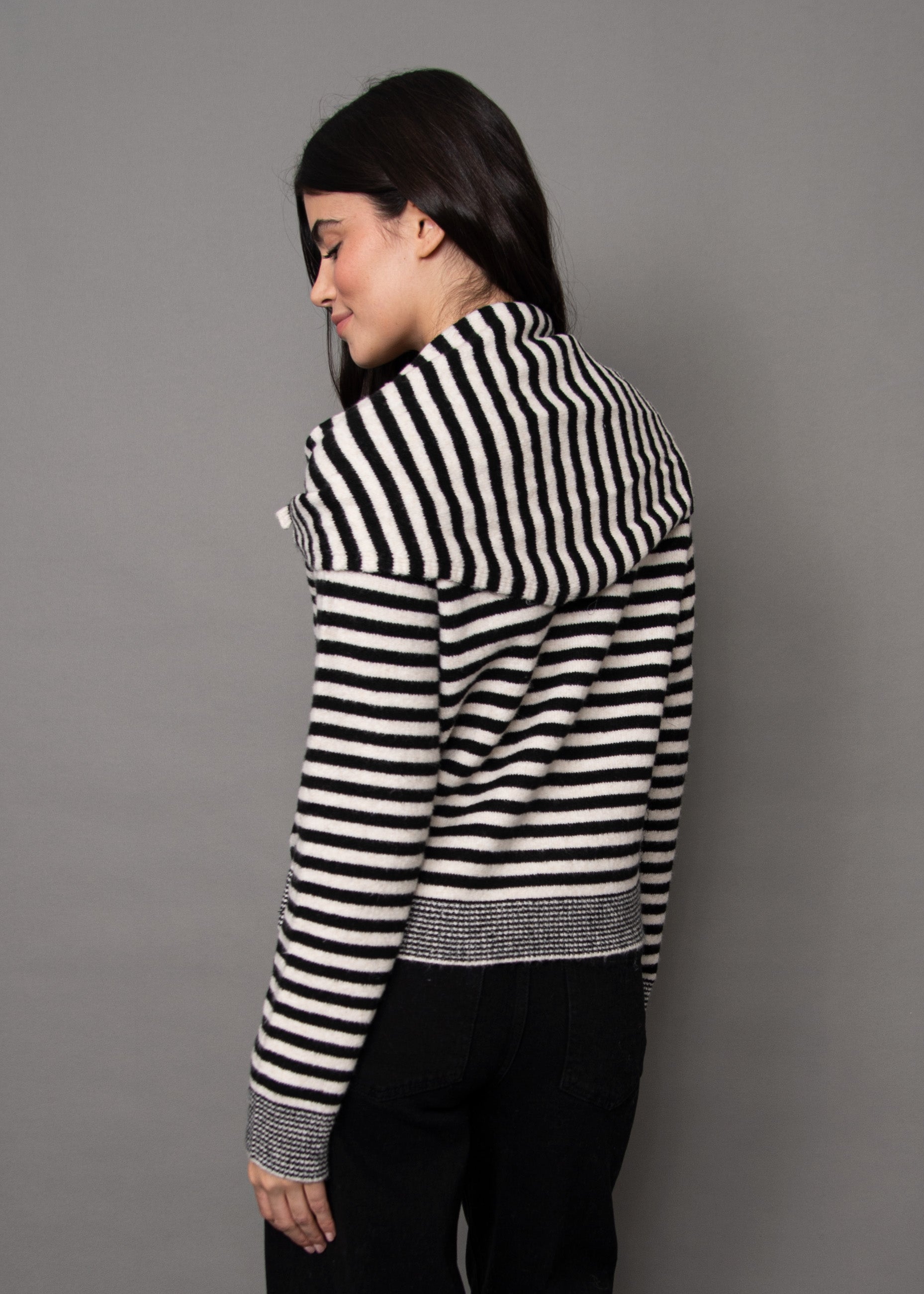 RD Neela Striped Cardi + Scarf - Winter White
