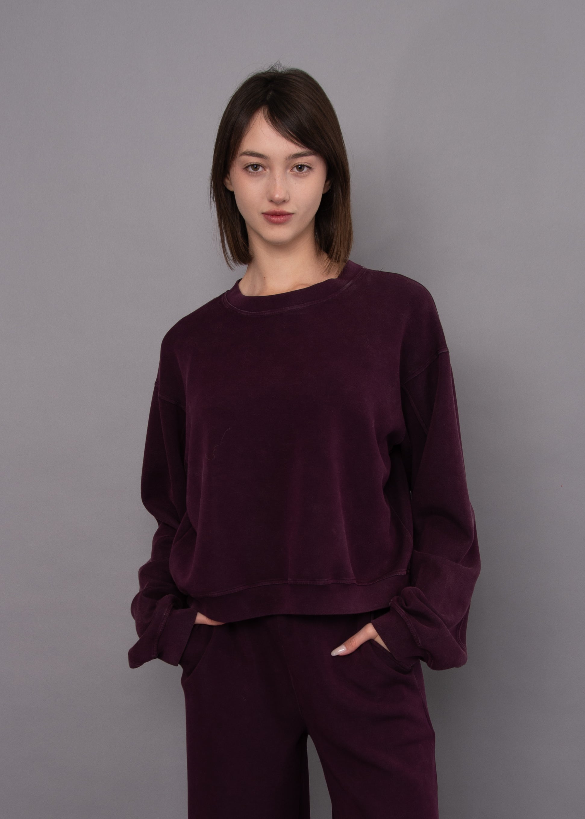 RD Beatrice Mineral Wash Soft Knit Pullover - Deep Plum