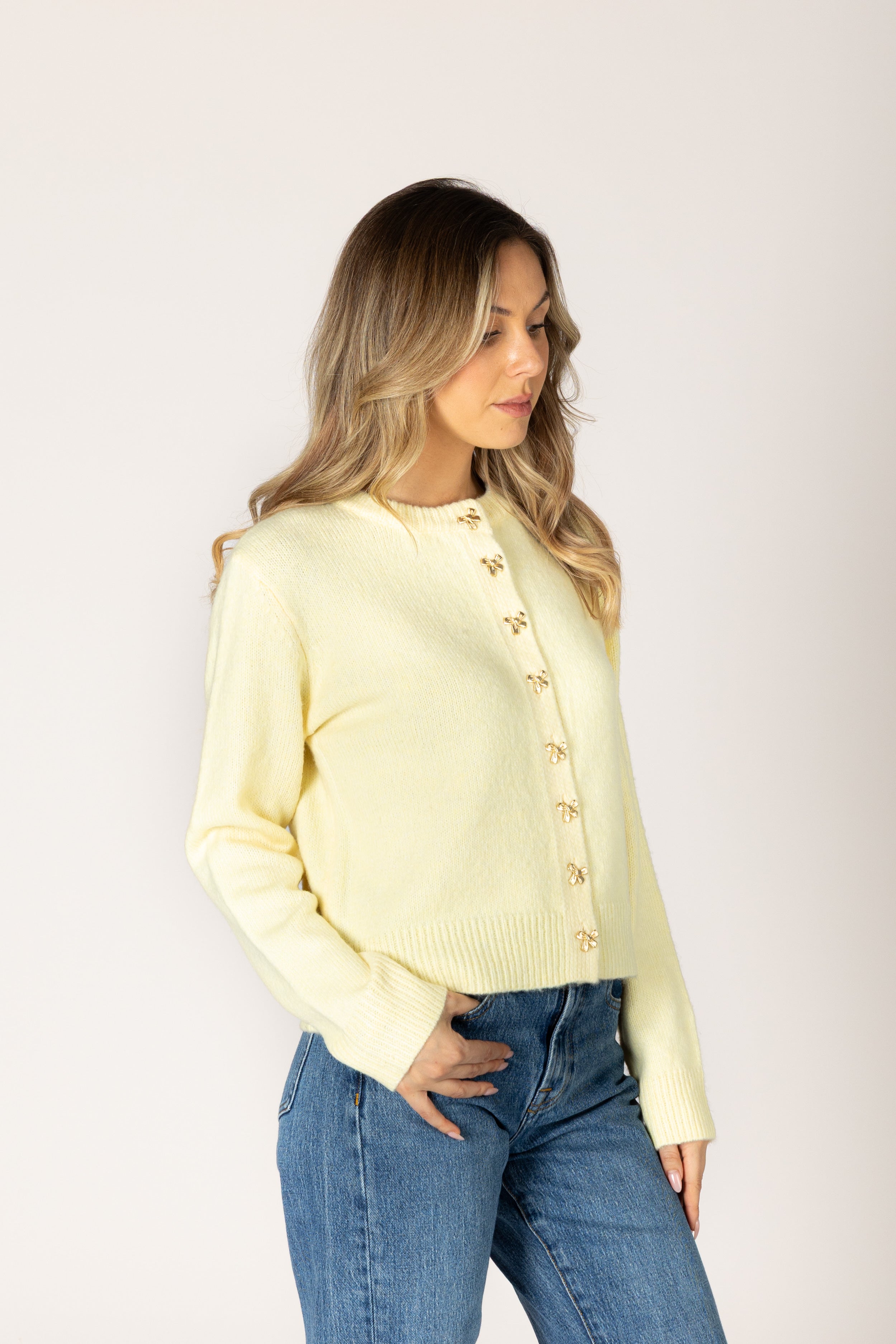 Lyla & Luxe Aisha Bow Cardi - Lemonade