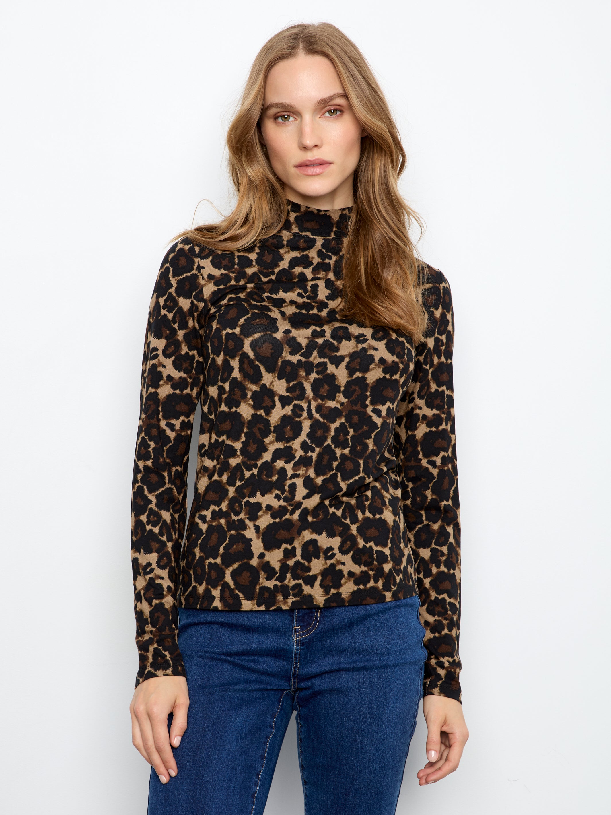 Charlie B Mock Neck Top - Leopard