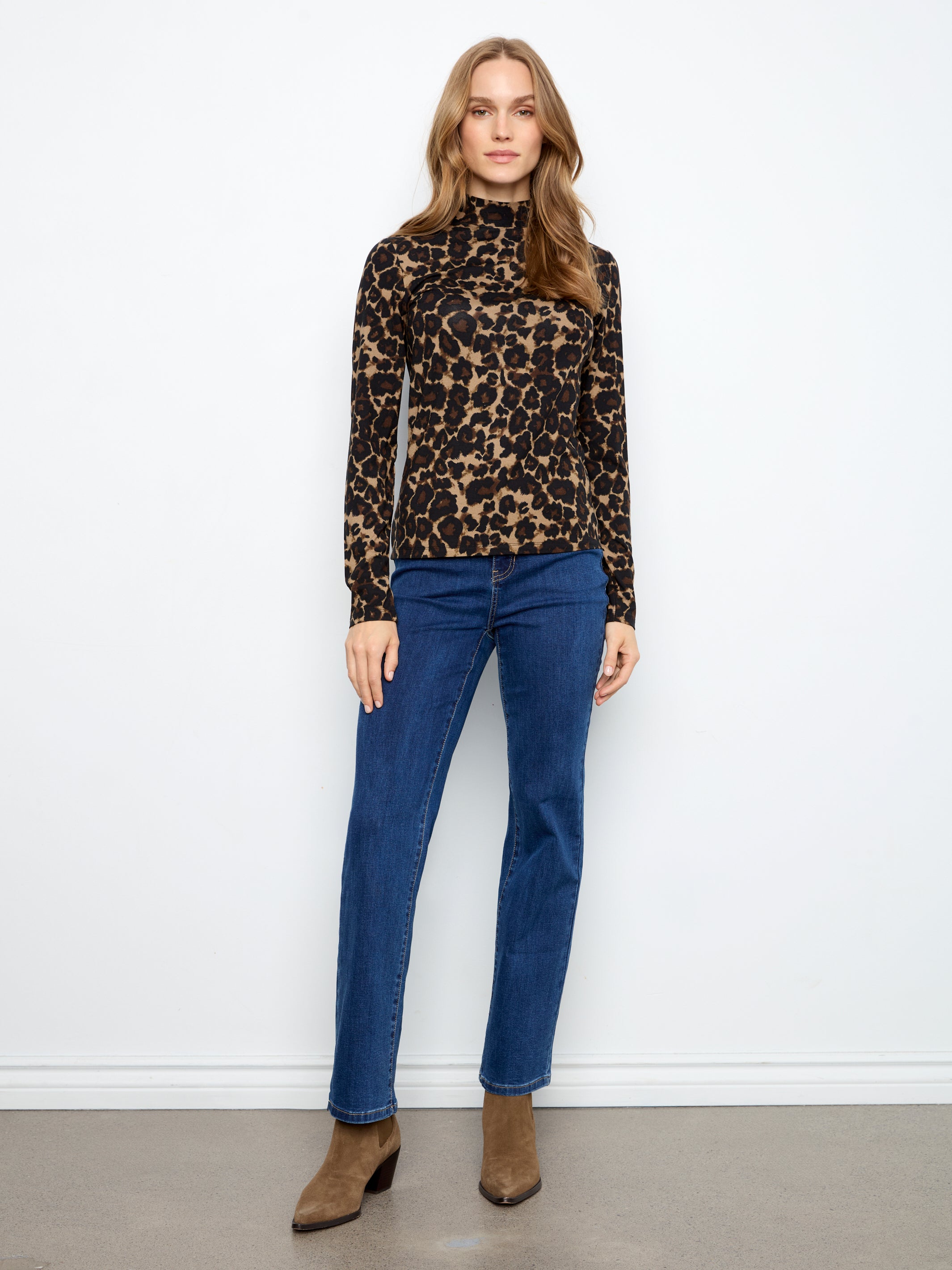 Charlie B Mock Neck Top - Leopard