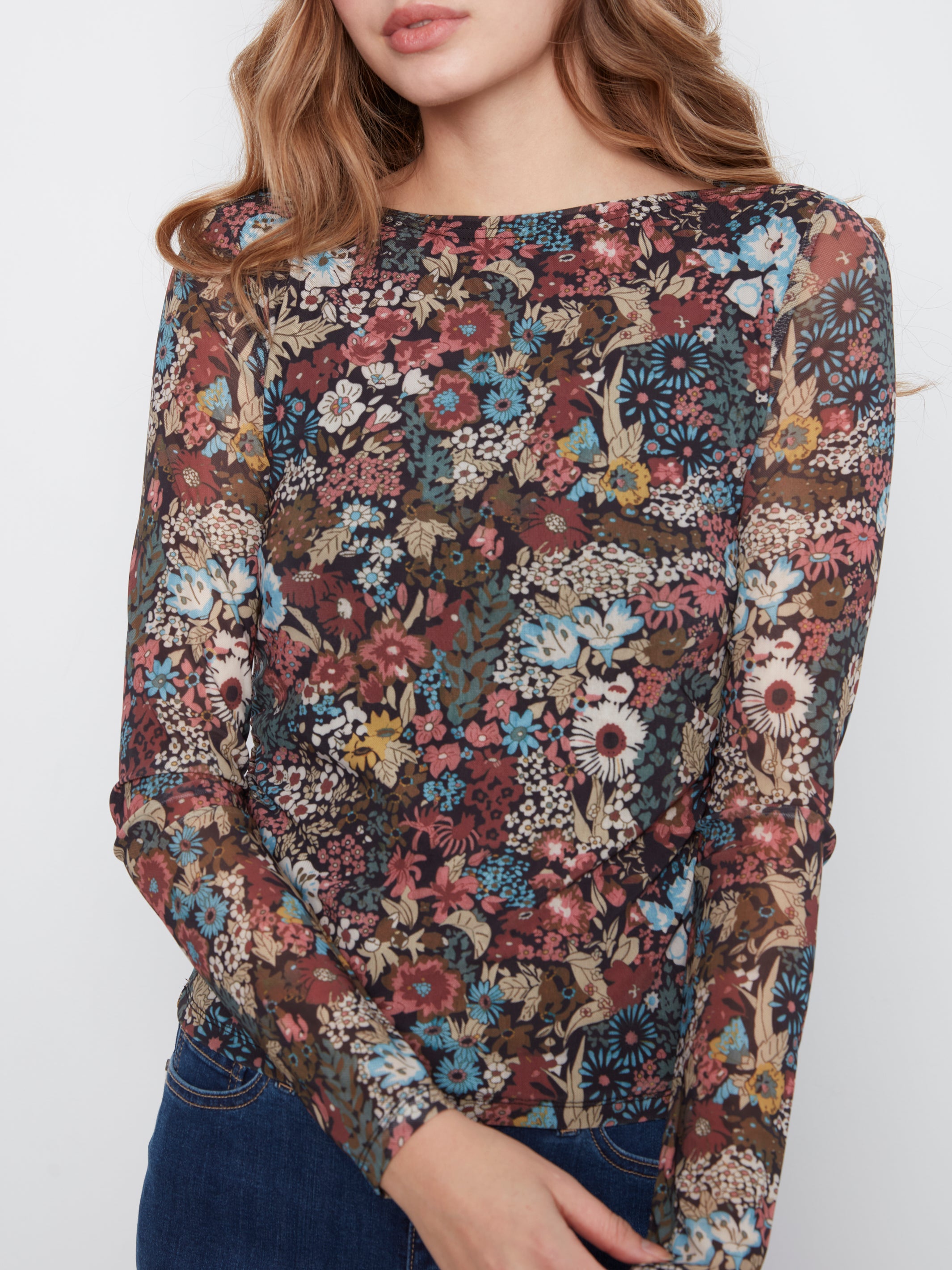 Charlie B Printed Mesh Top - Azalea