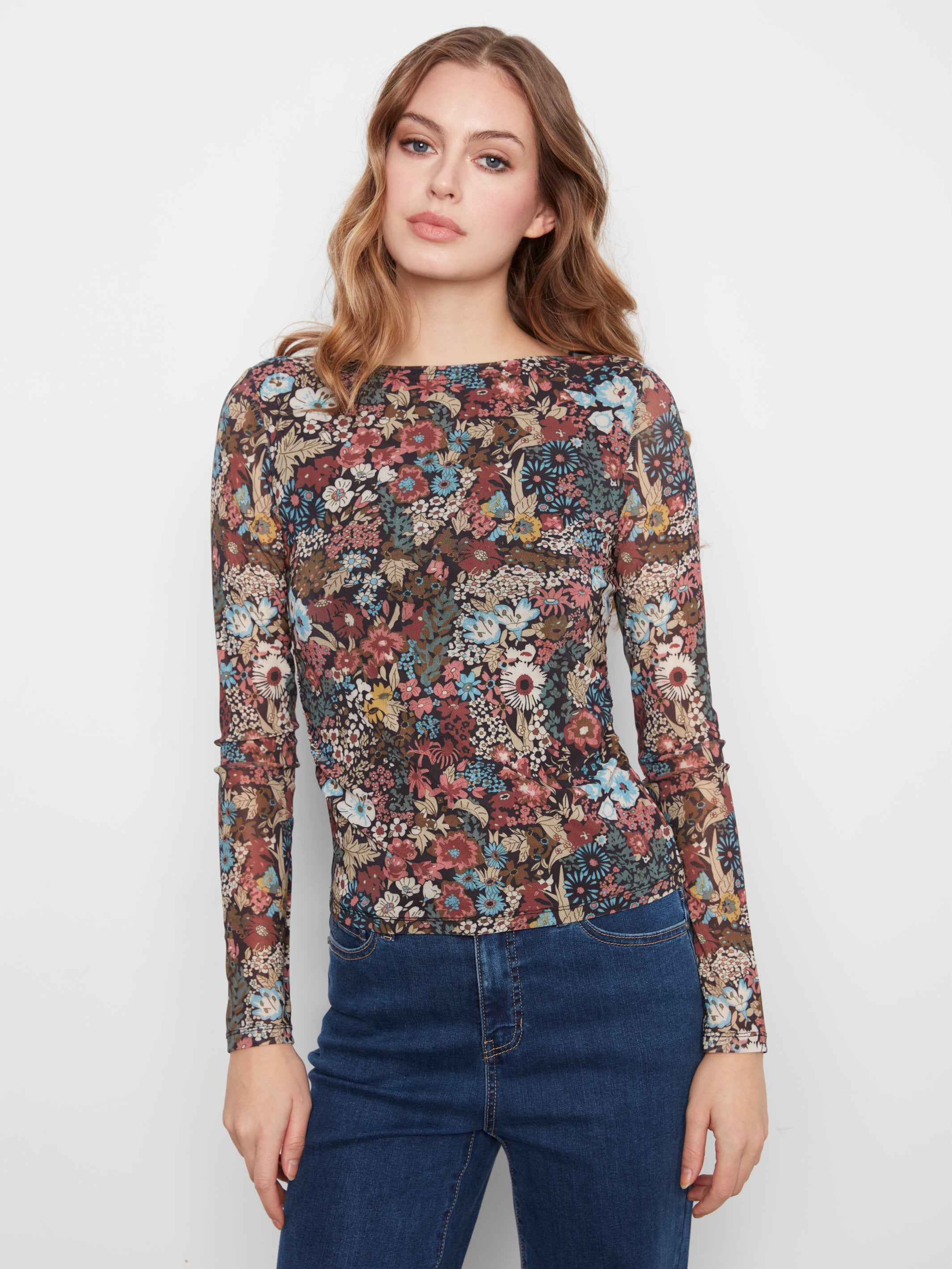 Charlie B Printed Mesh Top - Azalea