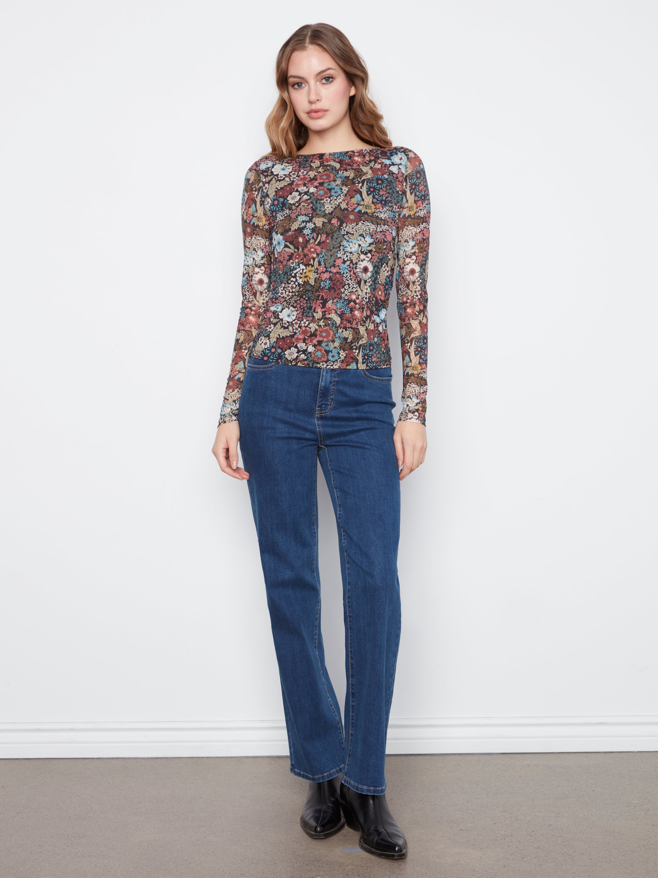 Charlie B Printed Mesh Top - Azalea