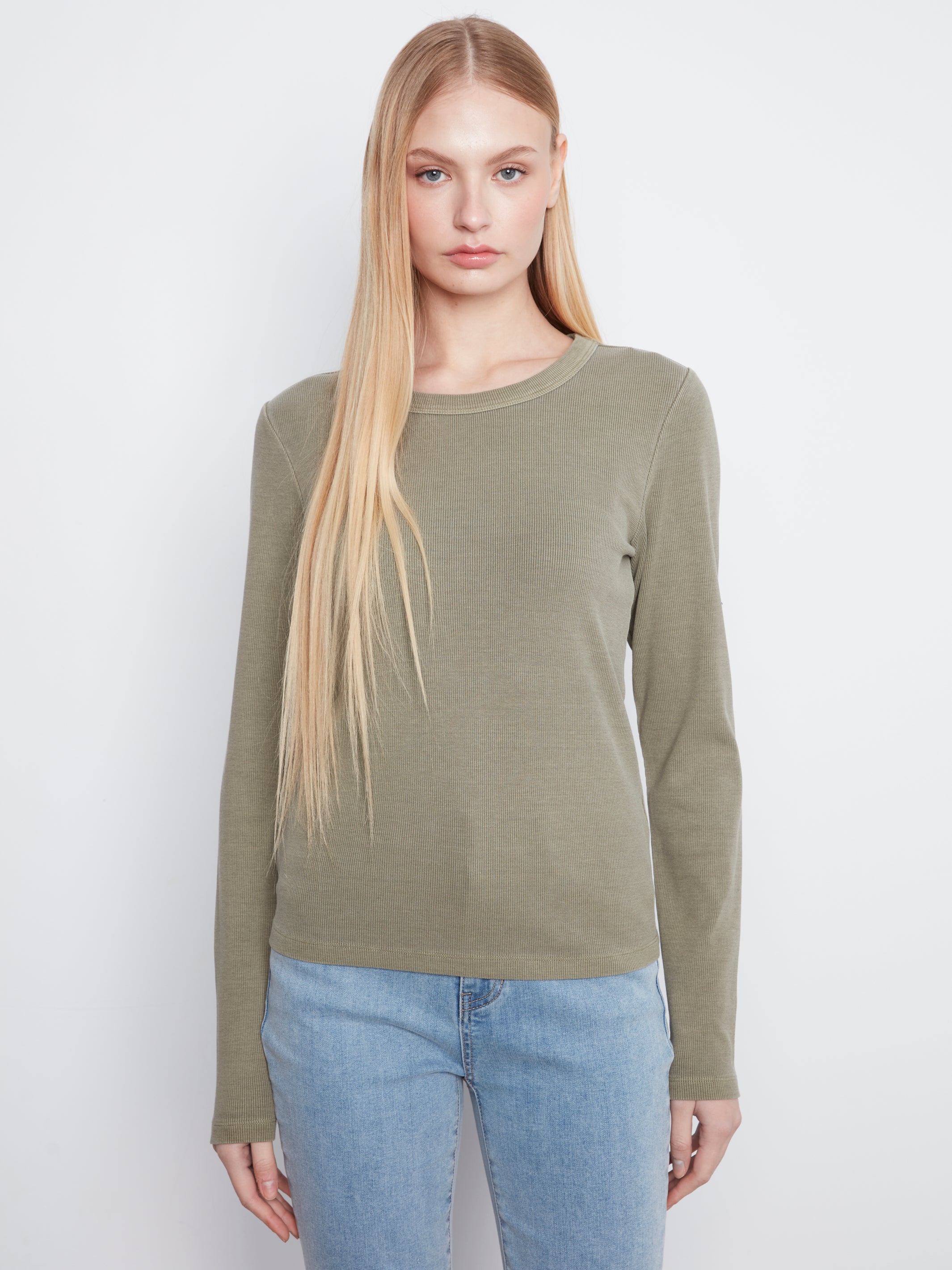 Charlie B Tencel Rib Crewneck - Verveine