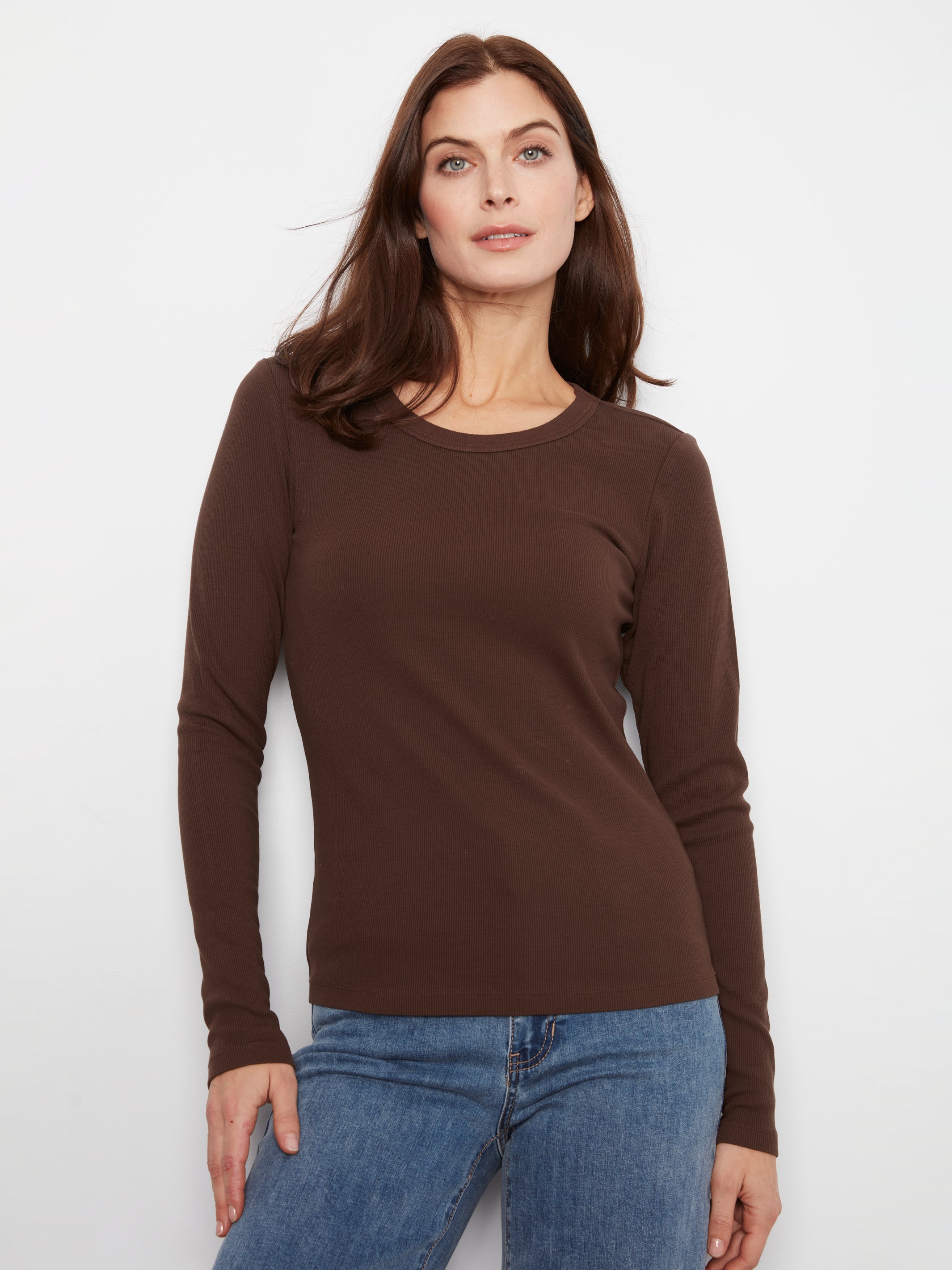 Charlie B Tencel Rib Crewneck - Coffee