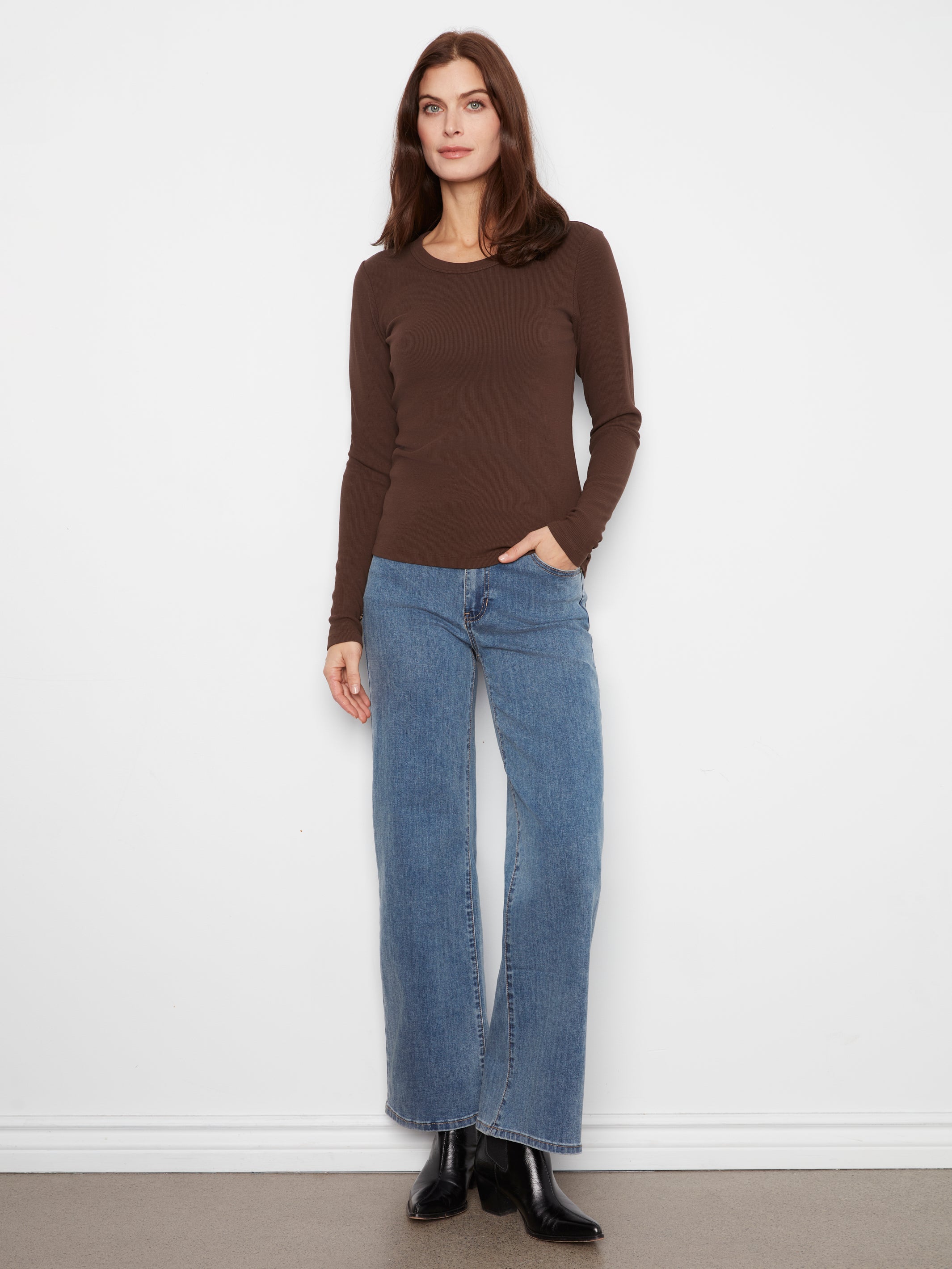 Charlie B Tencel Rib Crewneck - Coffee