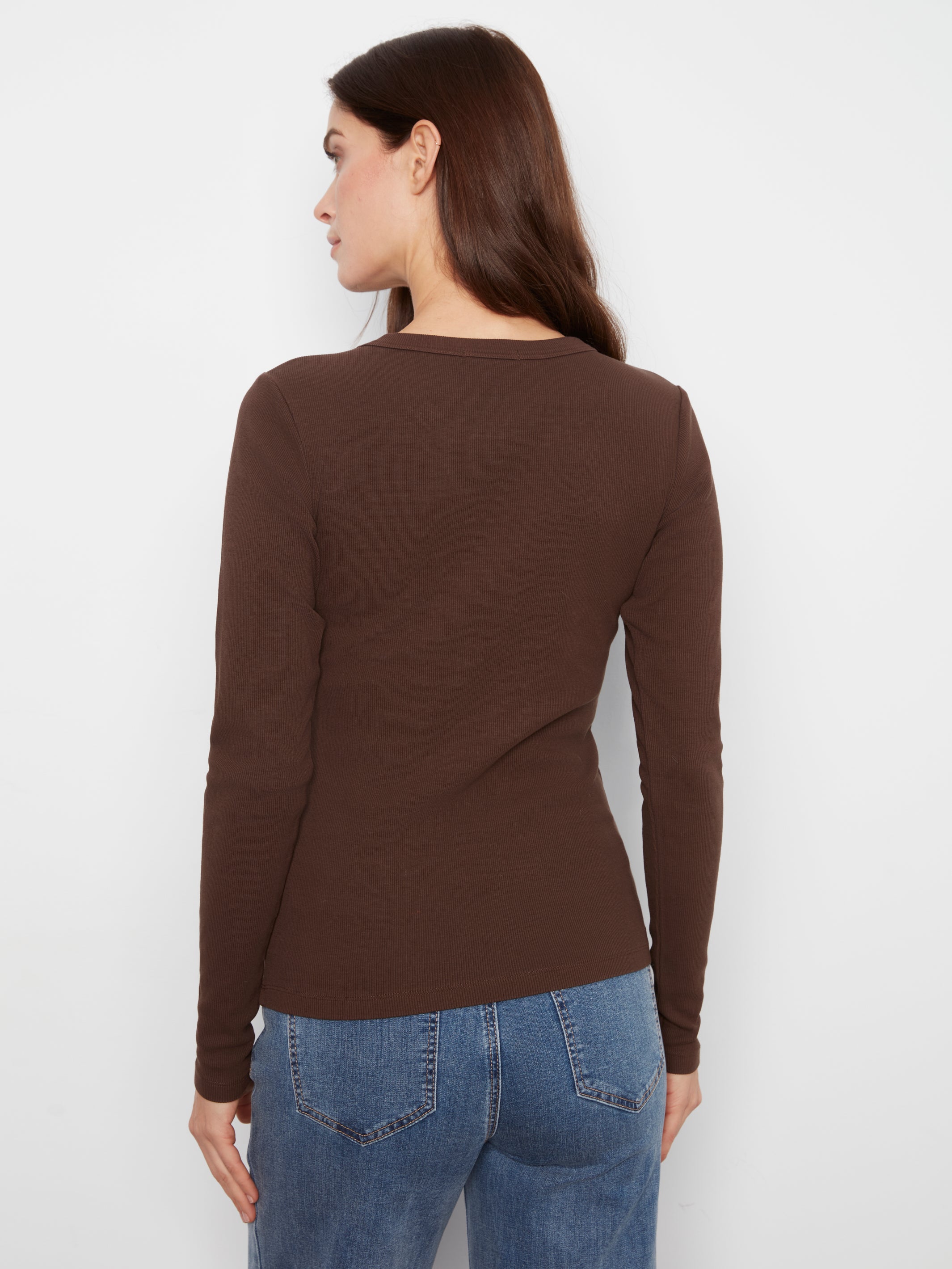Charlie B Tencel Rib Crewneck - Coffee