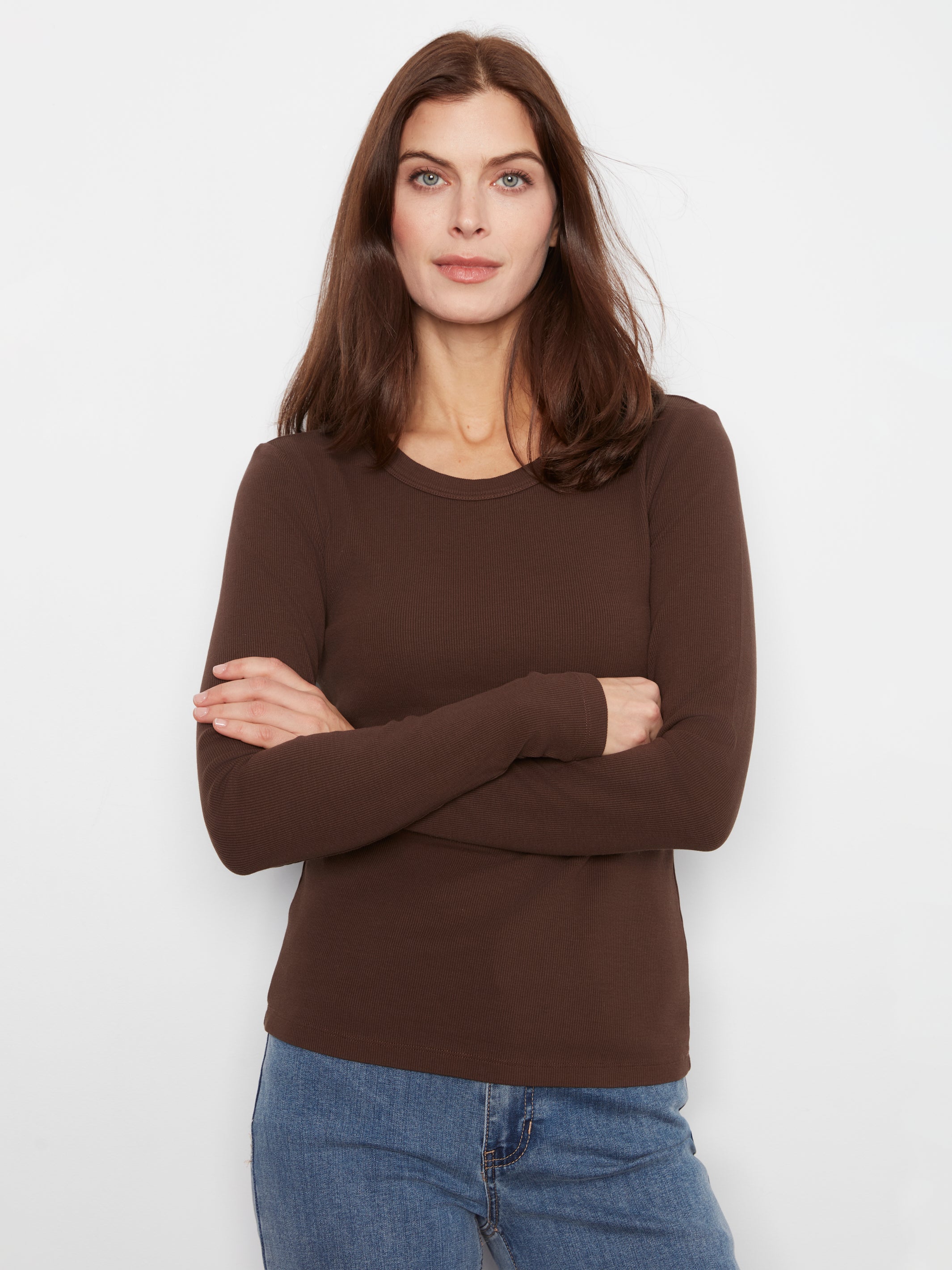 Charlie B Tencel Rib Crewneck - Coffee