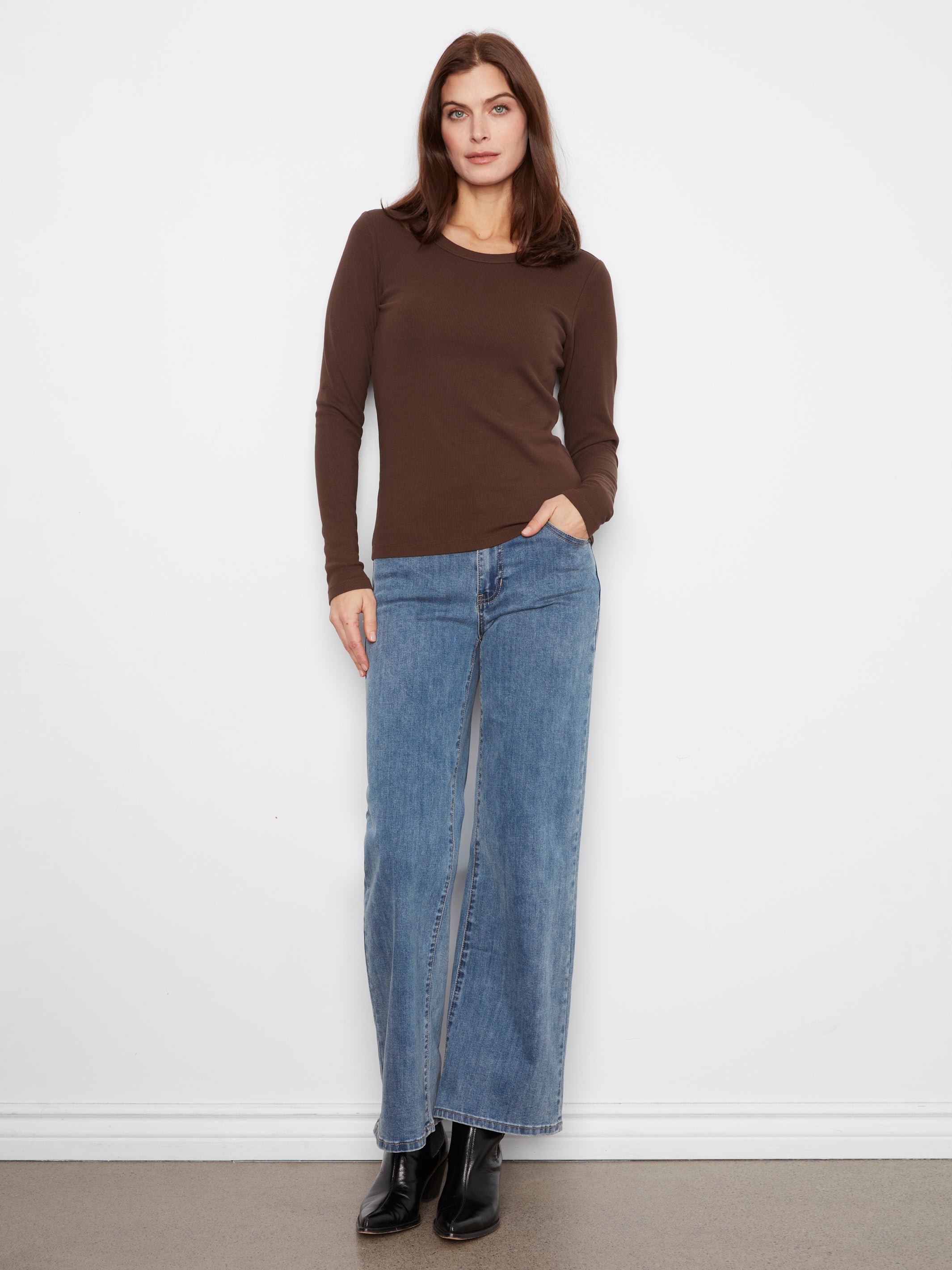 Charlie B Tencel Rib Crewneck - Coffee