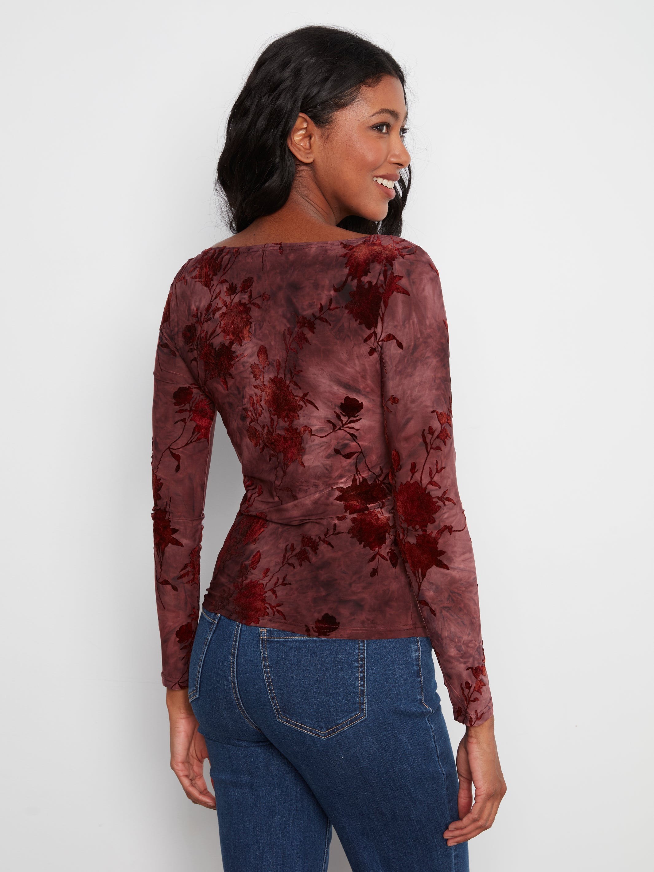 Charlie B Flocked Jersey Top - Merlot