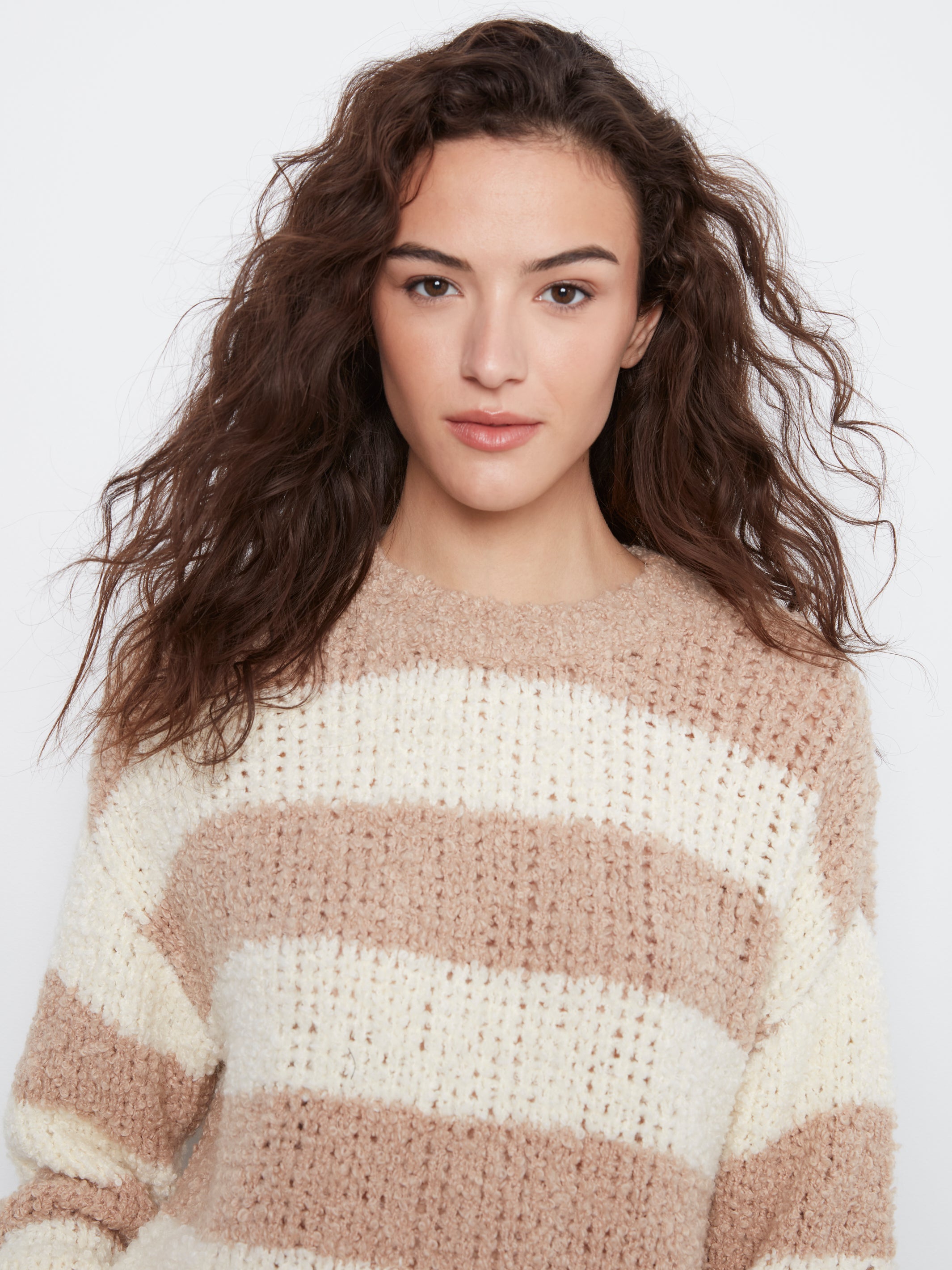Charlie B Jana Striped Boucle Sweater - Tan