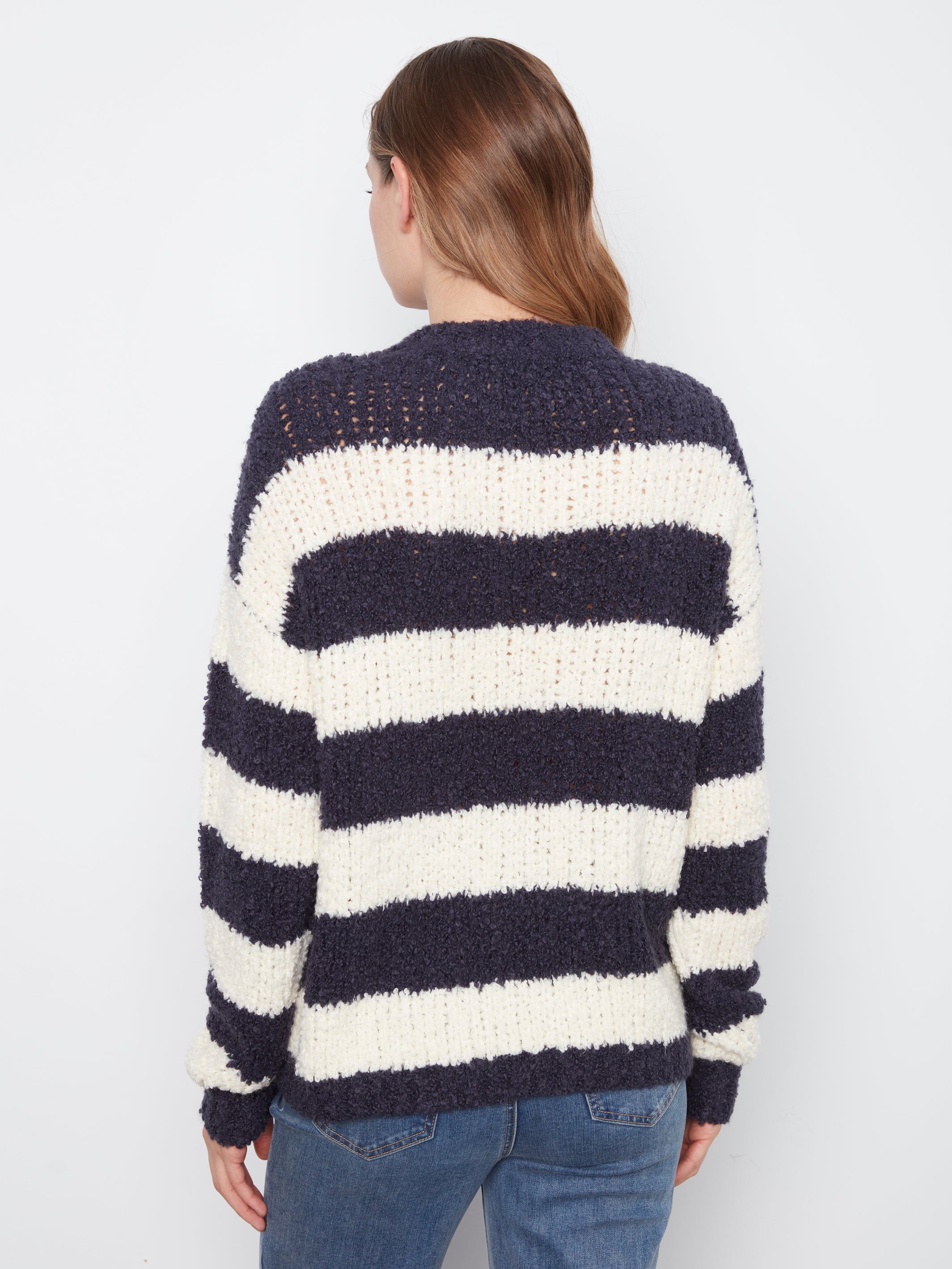 Charlie B Jana Striped Boucle Sweater - Navy