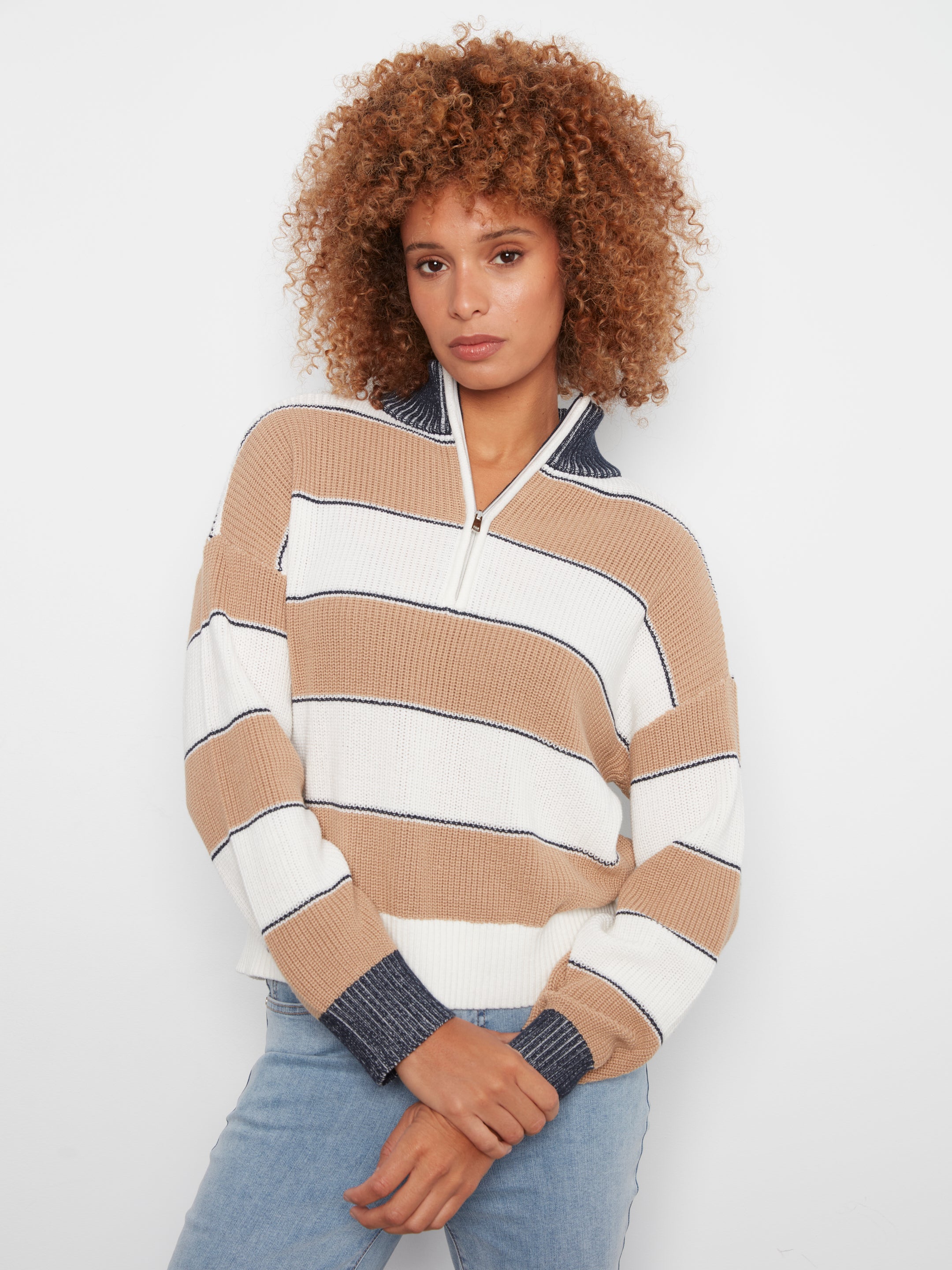 Charlie B Hanna Half Zip Sweater - Camel