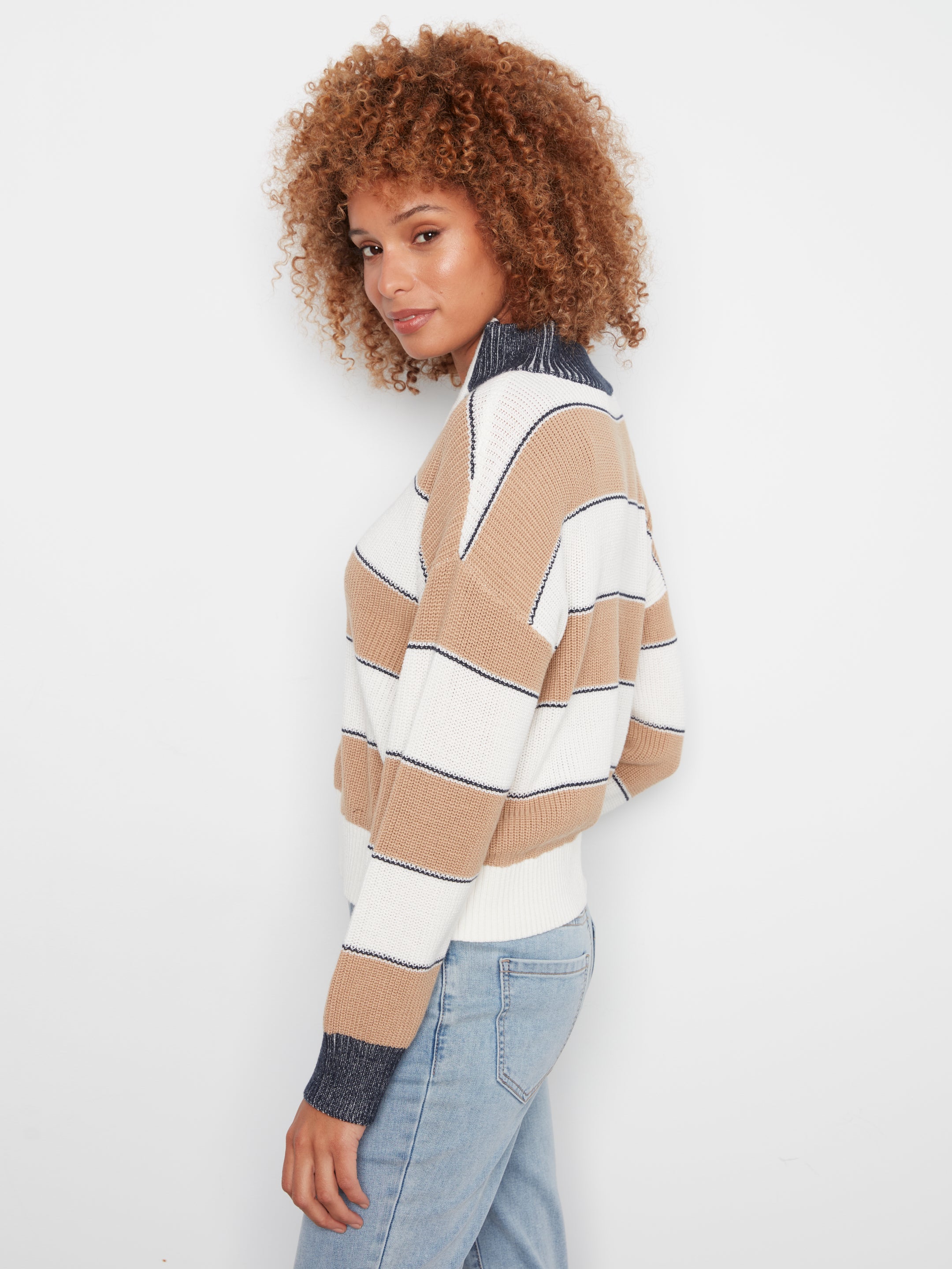 Charlie B Hanna Half Zip Sweater - Camel