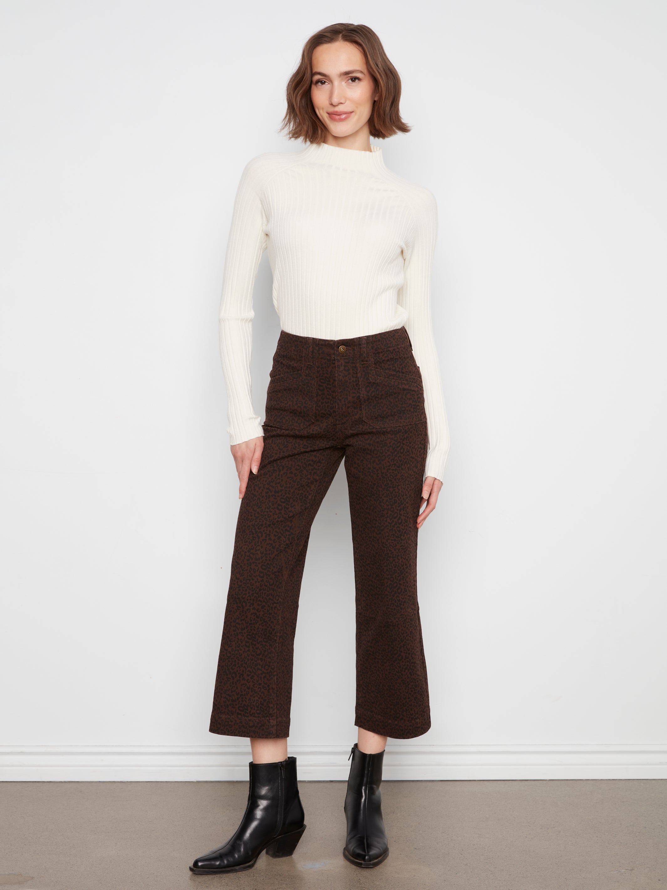 Charlie B Cropped Wide Leg Corduroy Pants - Coffee