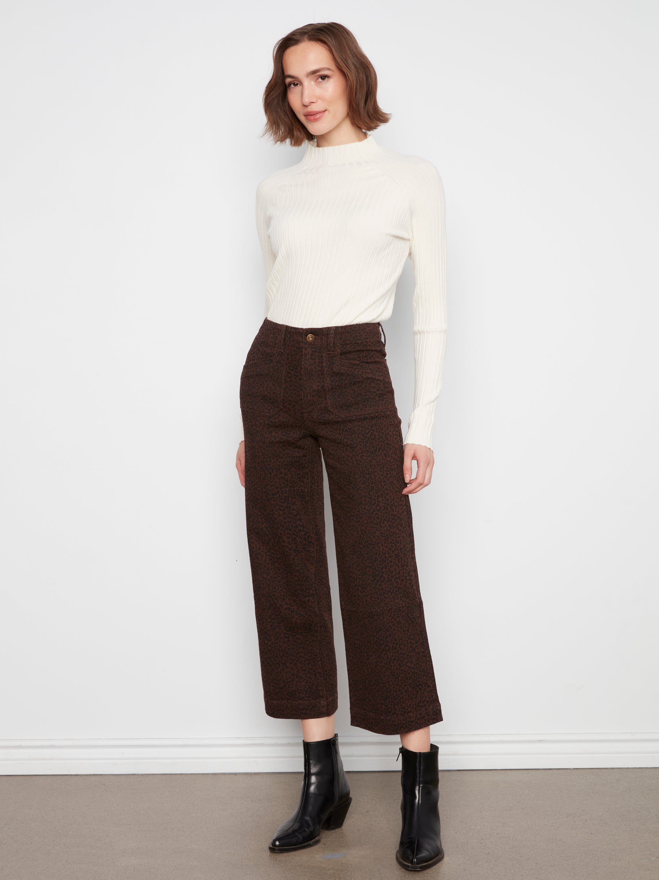 Charlie B Cropped Wide Leg Corduroy Pants - Coffee