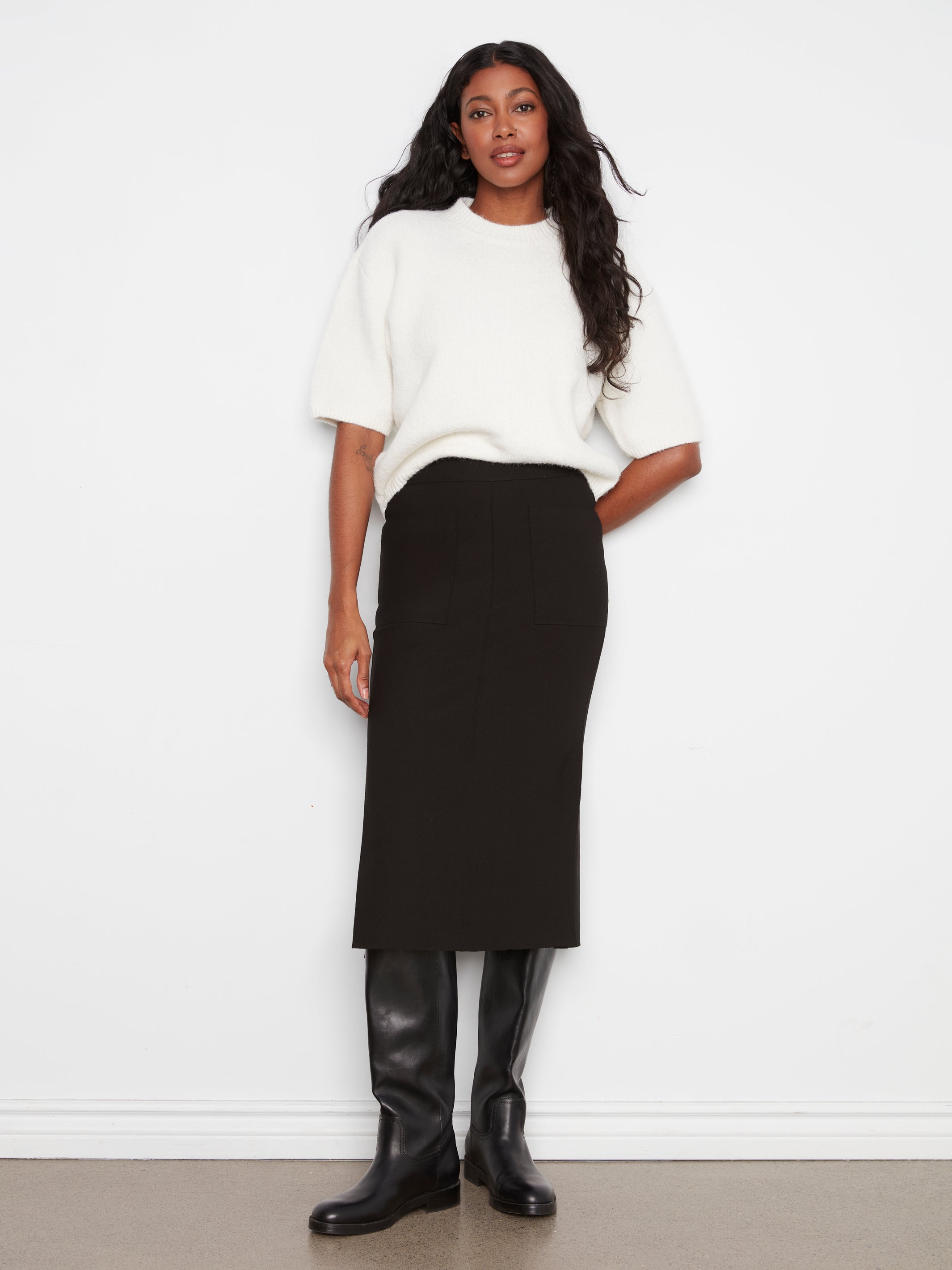 Charlie B Crepe Skirt with Patch Pockets - Black