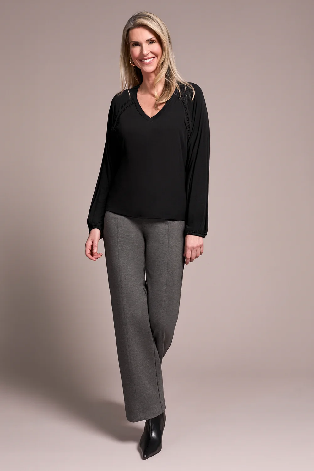 Tribal Elle Pleat Detail Top - Black